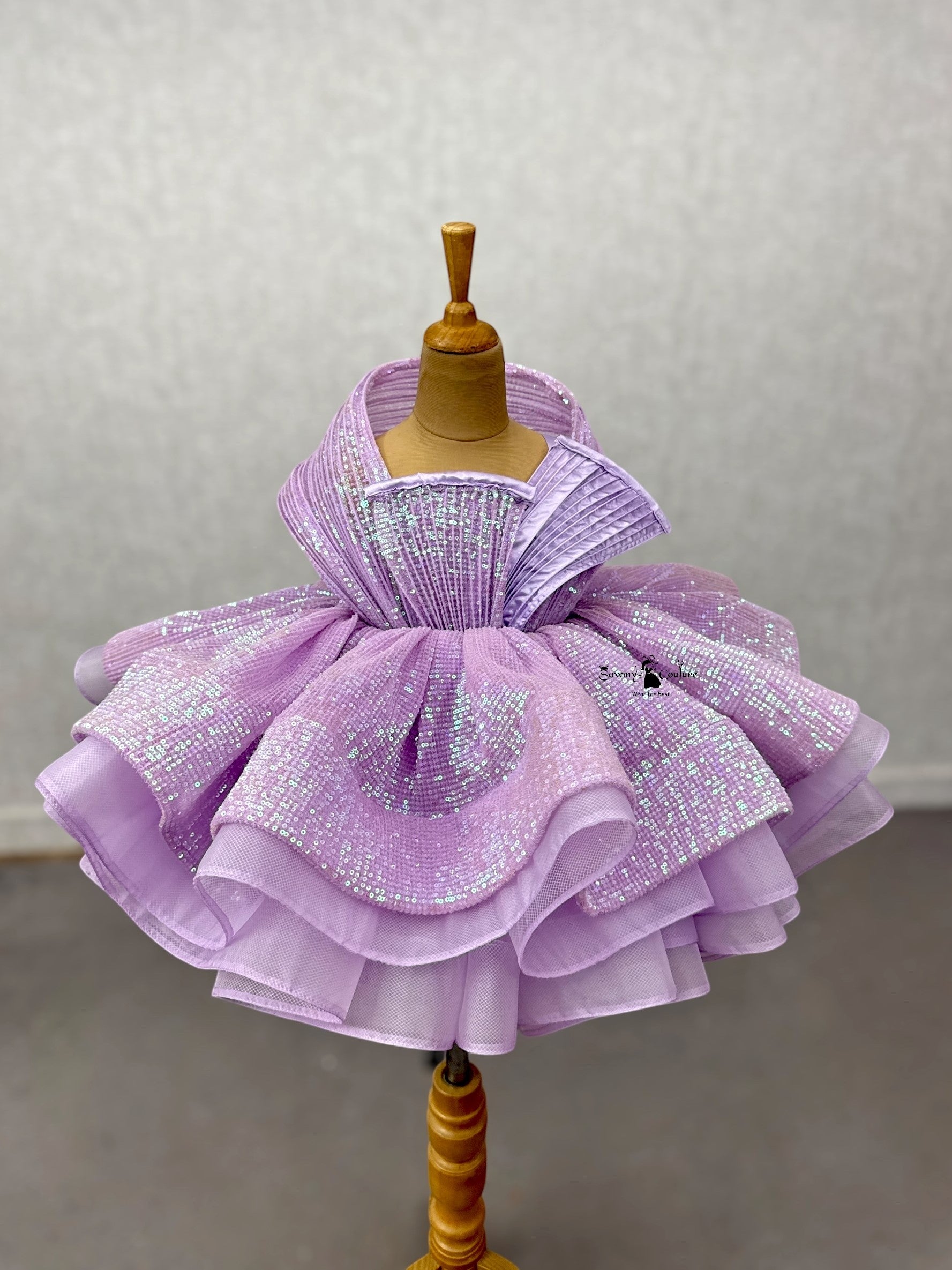 LAVENDER SEQUIN LAYER GOWN WITH STRUCTURE TOP