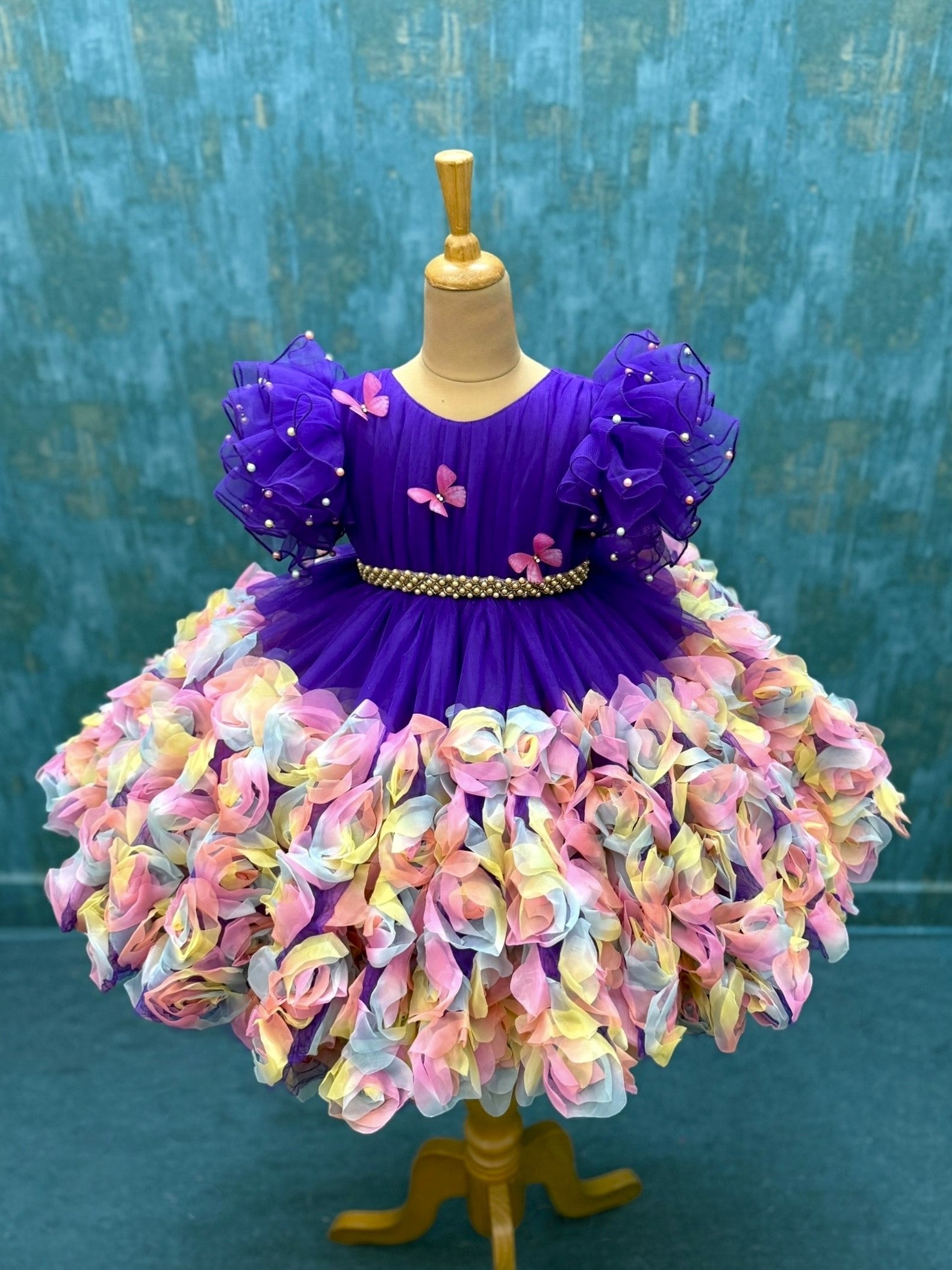 Purple multi colour Rosalina ball gown With Butterfly Top