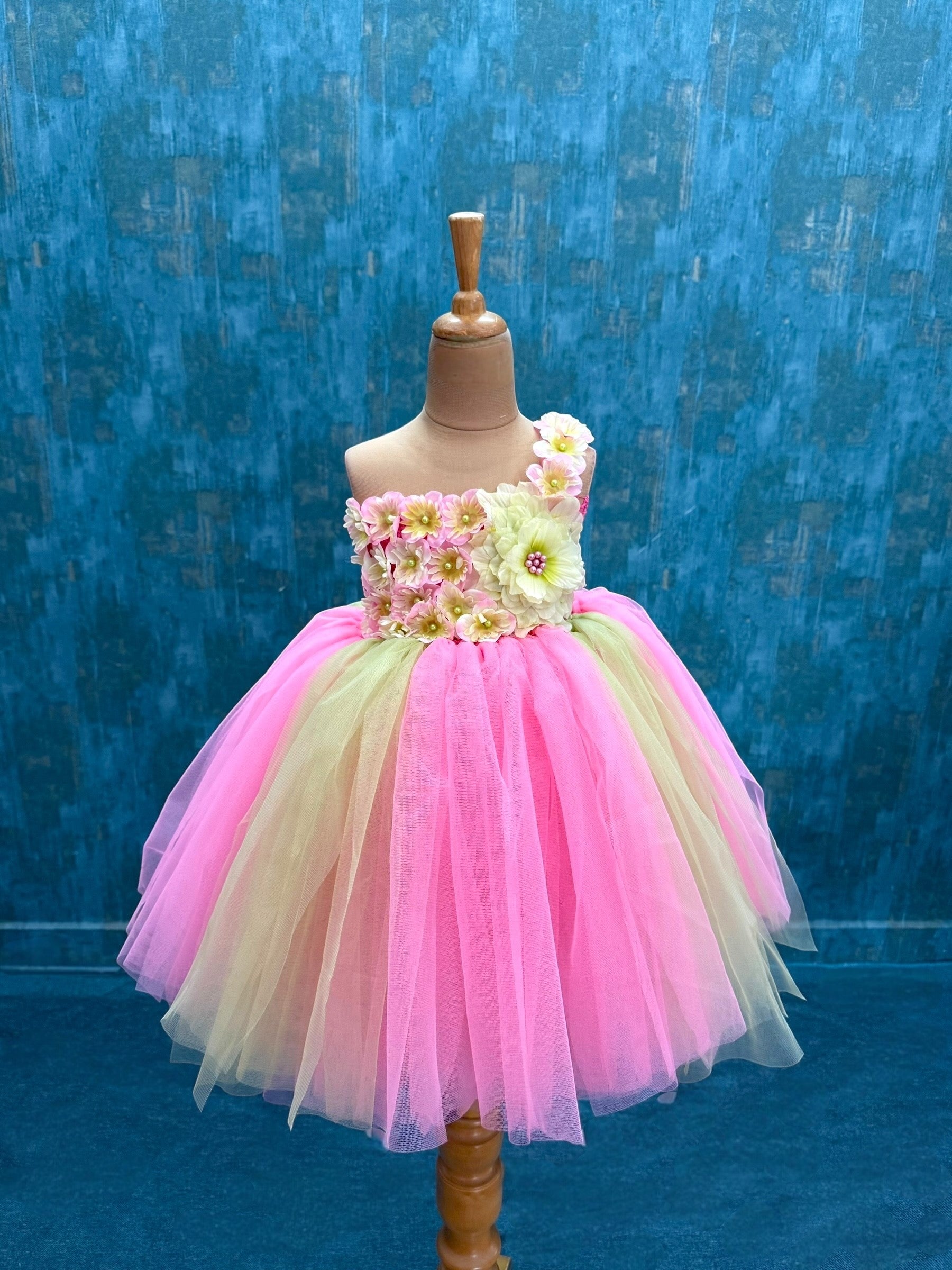 Green and Pink Spring Floral Bloom Gown