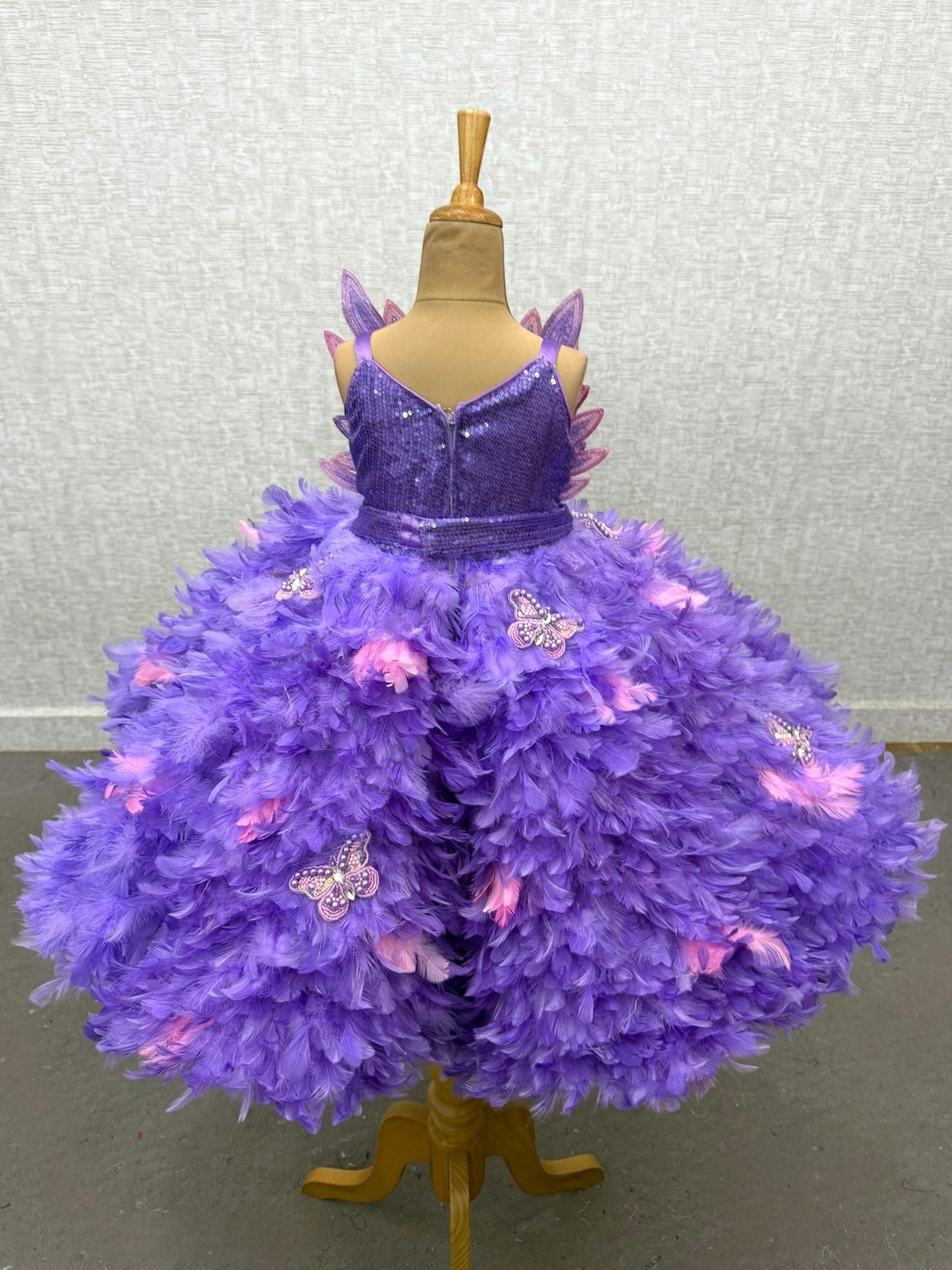 Lilac Dream Feather Panel Gown With Petal Embroidered Top