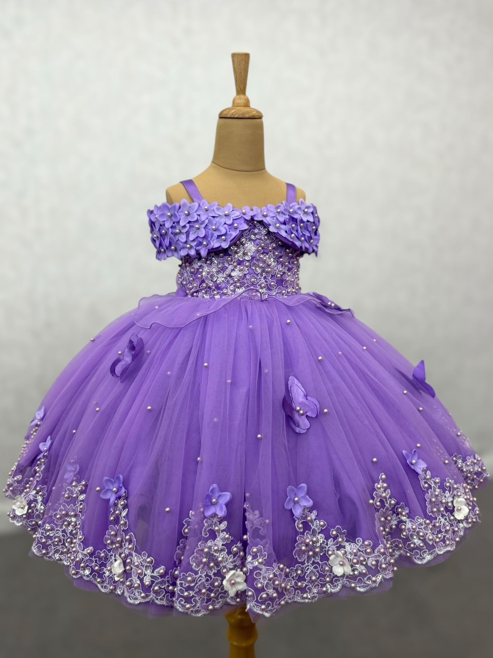 Dreamy Lavender Lace And Pearl Ball Gown