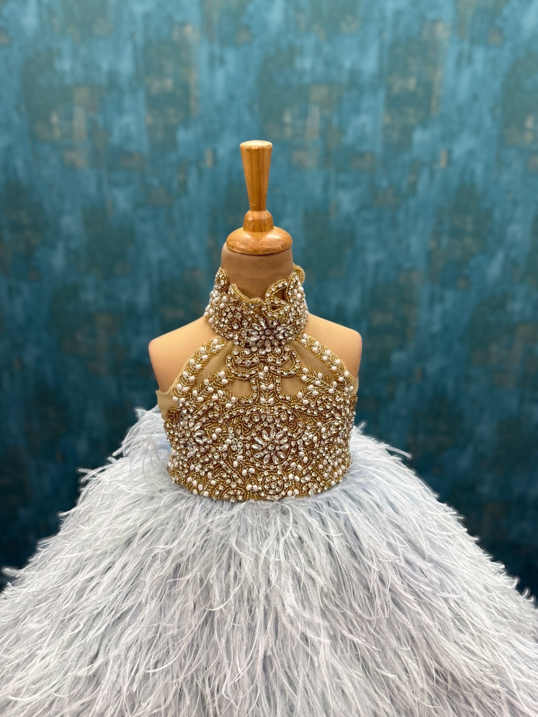 Ostrich Feather Gown With Heavy Hand Work Detailing