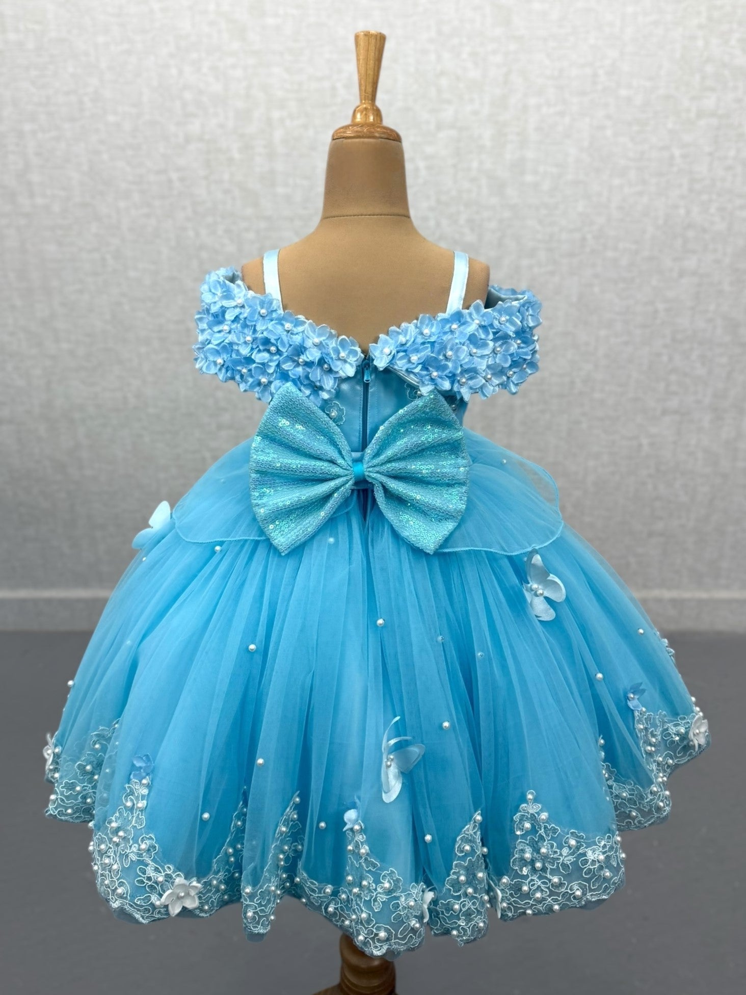 Dreamy blue Lace And Pearl Ball Gown