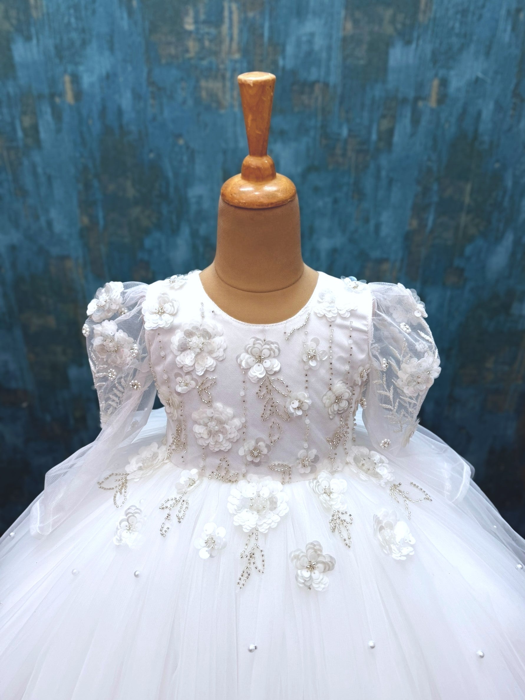 floral white Dream Whirl Couture gown with hand work detailing