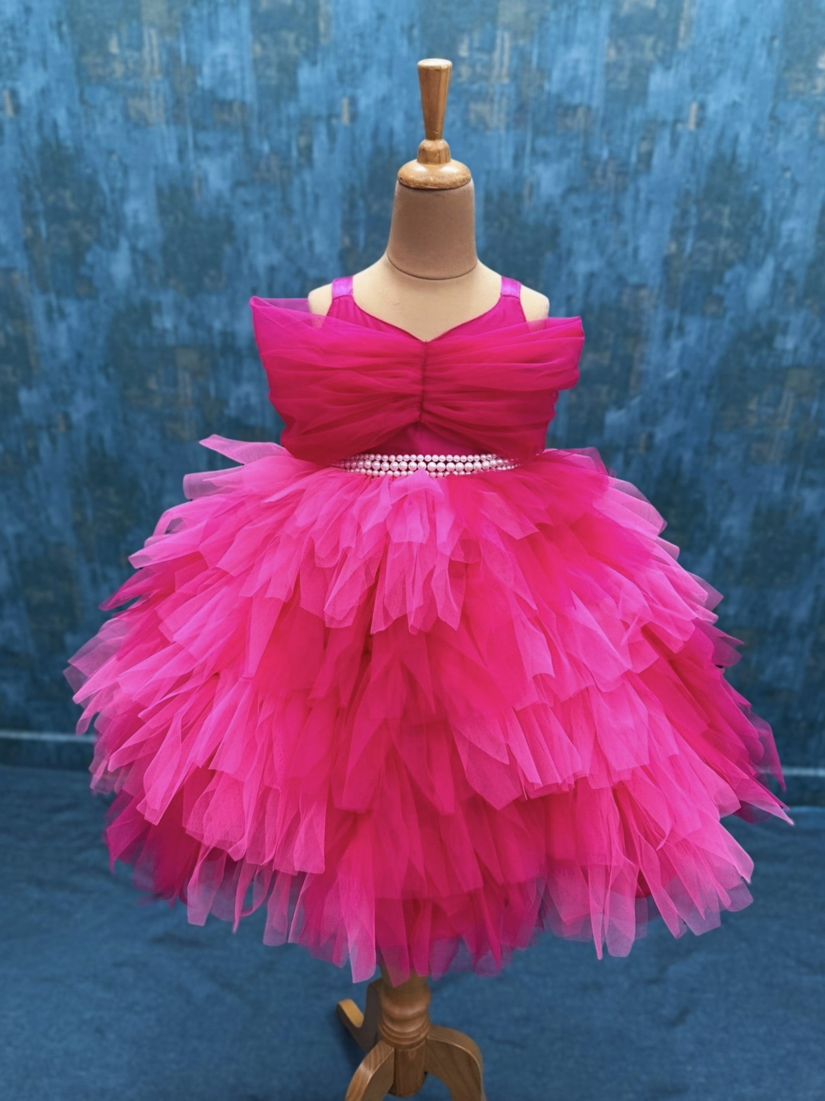 pink Berry Blush petal gown with overlapping sleeves