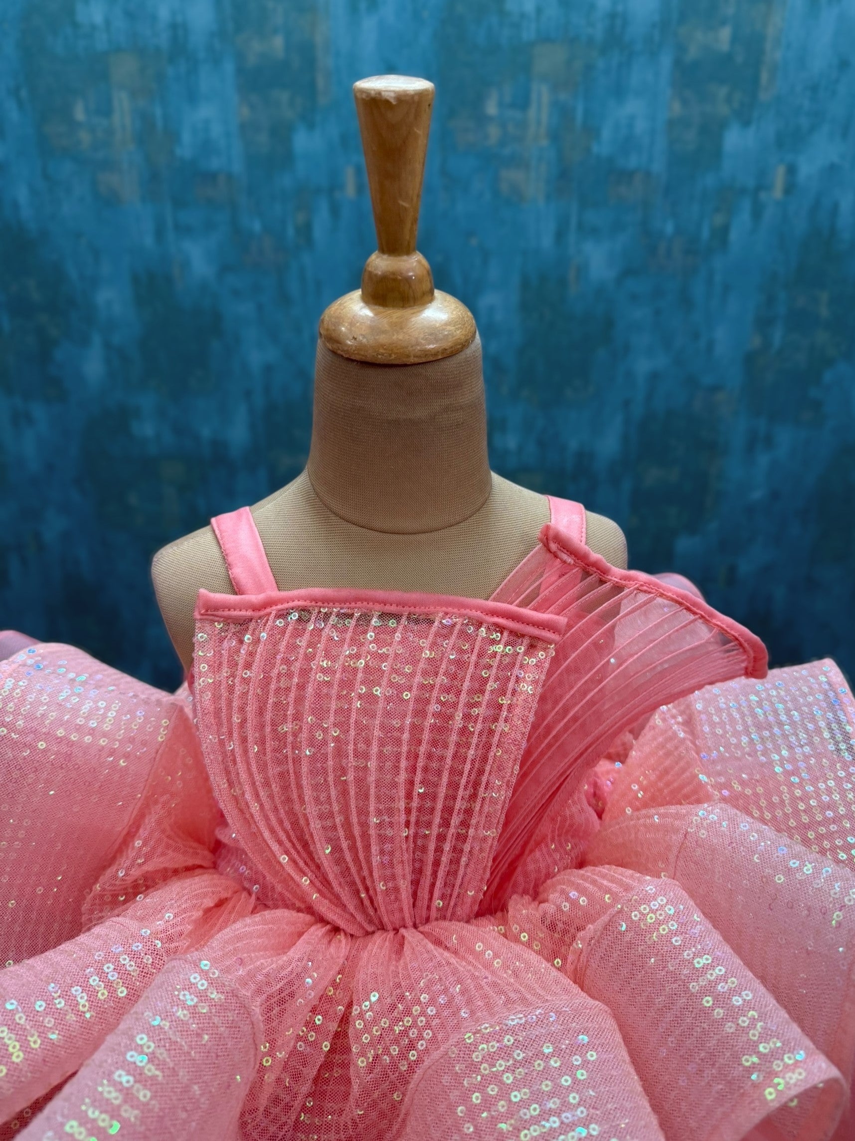 light peach SEQUIN LAYER GOWN WITH STRUCTURE TOP