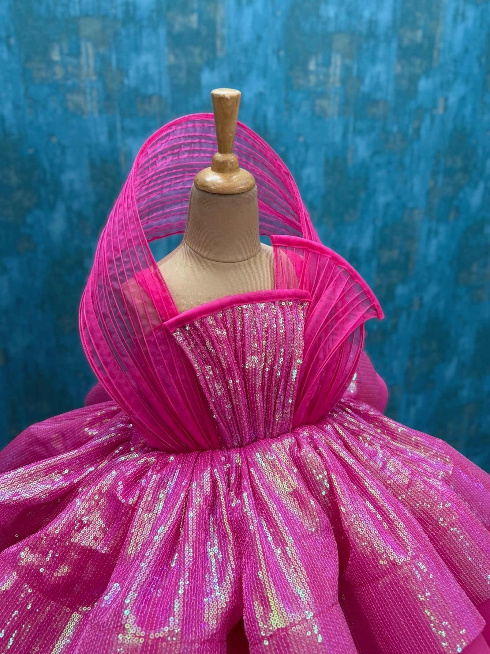 pink SEQUIN LAYER GOWN WITH STRUCTURE TOP