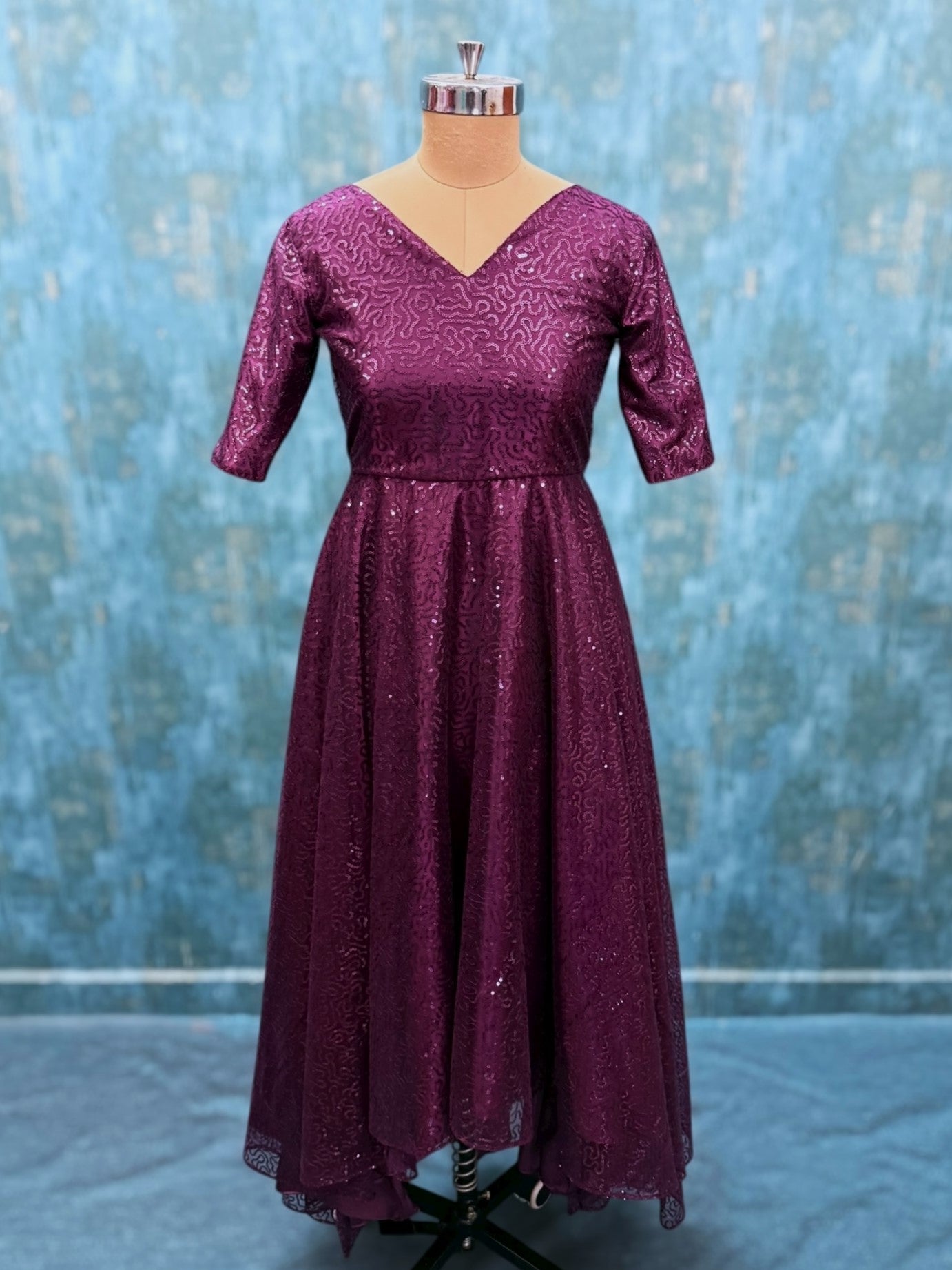 Wine Sequenced High Low Gown