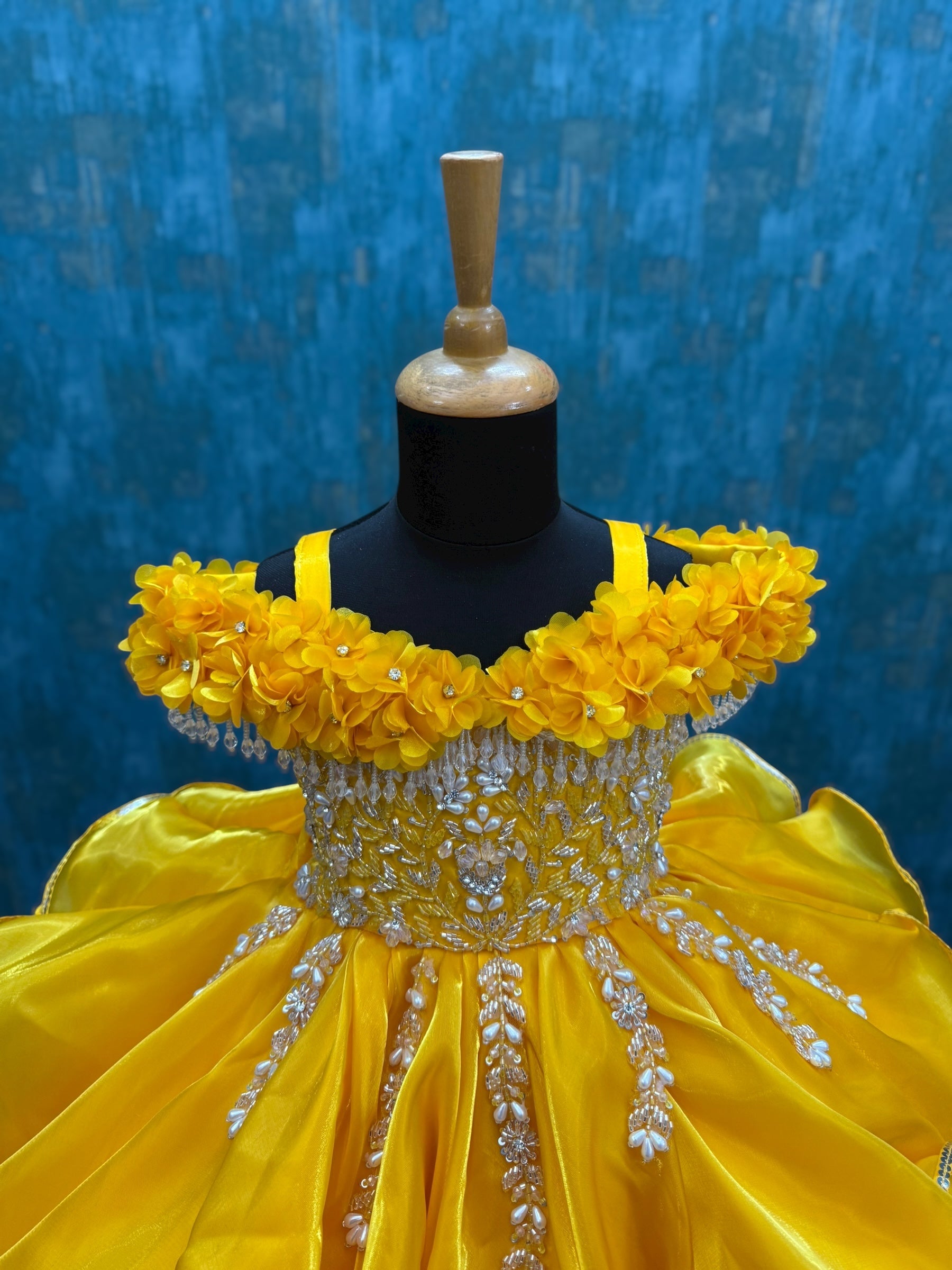 golden yellow Layer Jimmychu Sequence Ball Gown with intricate hand work