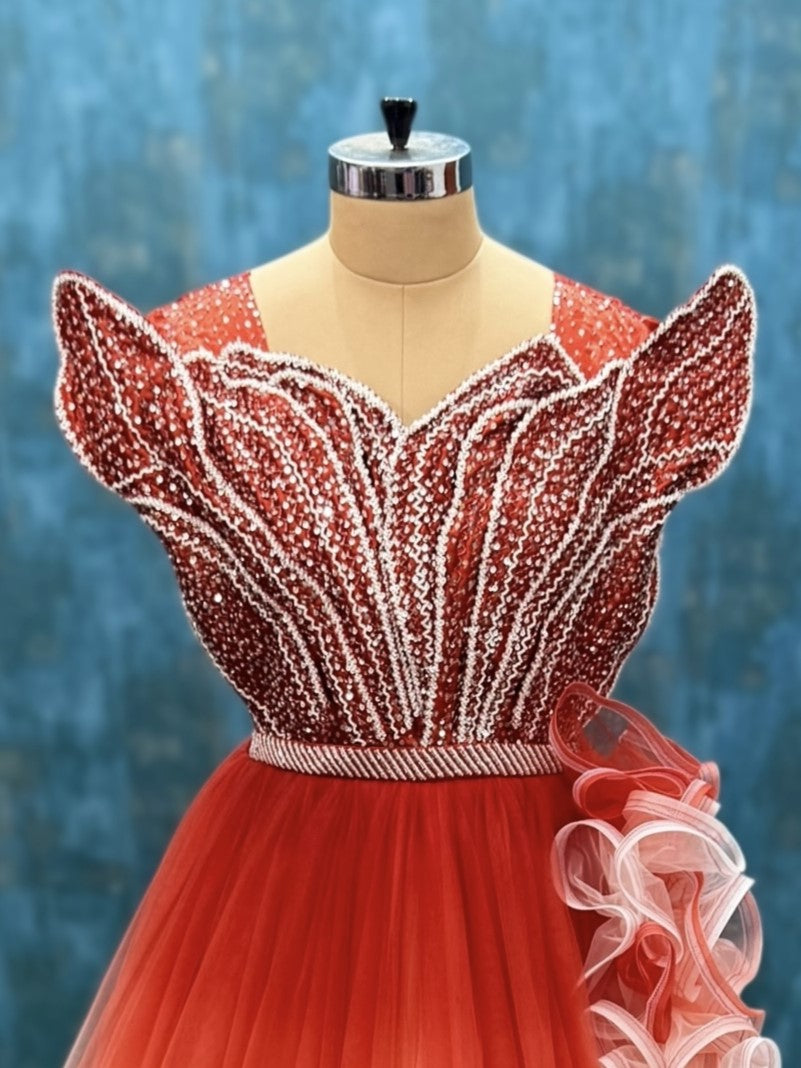 Flame Petal Cascade Gown