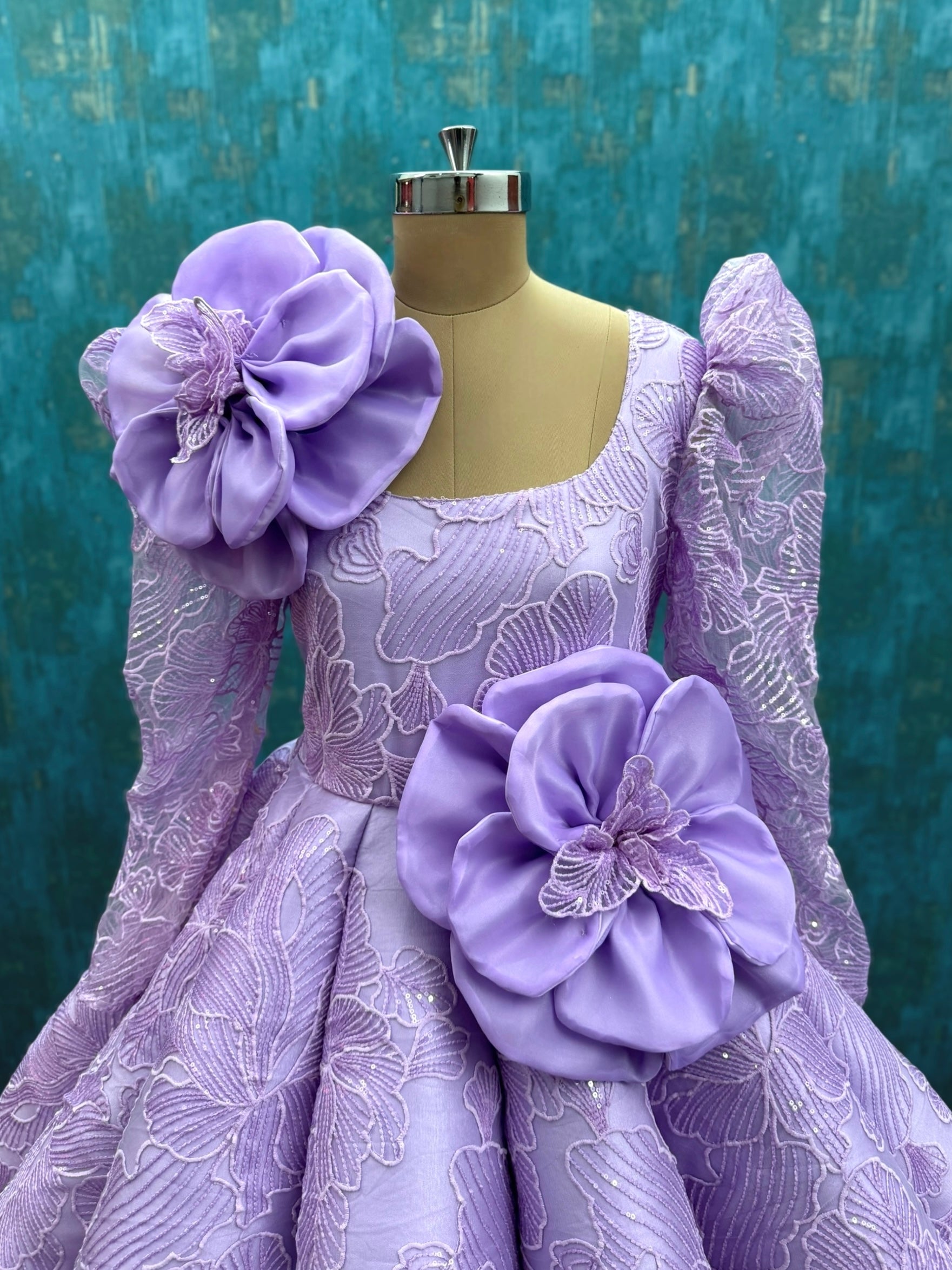 Lavender Crown Petal Symphony Handcrafted Floral Statement Ball Gown