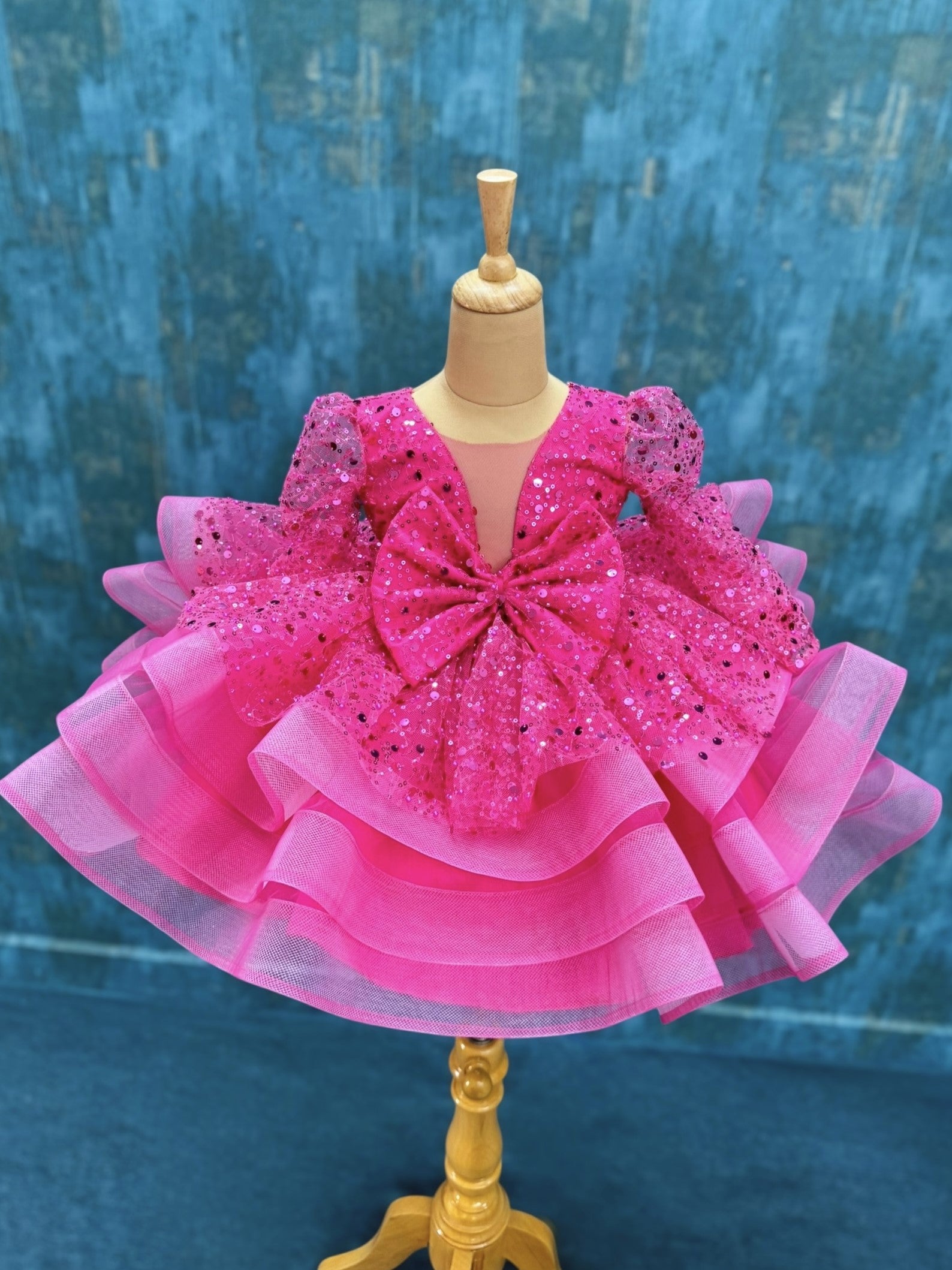 open lace back dress Sequined Deep V Dress Girl's Birthday Party Princess Dress 9M-12Yrs 3-4Y / Rose