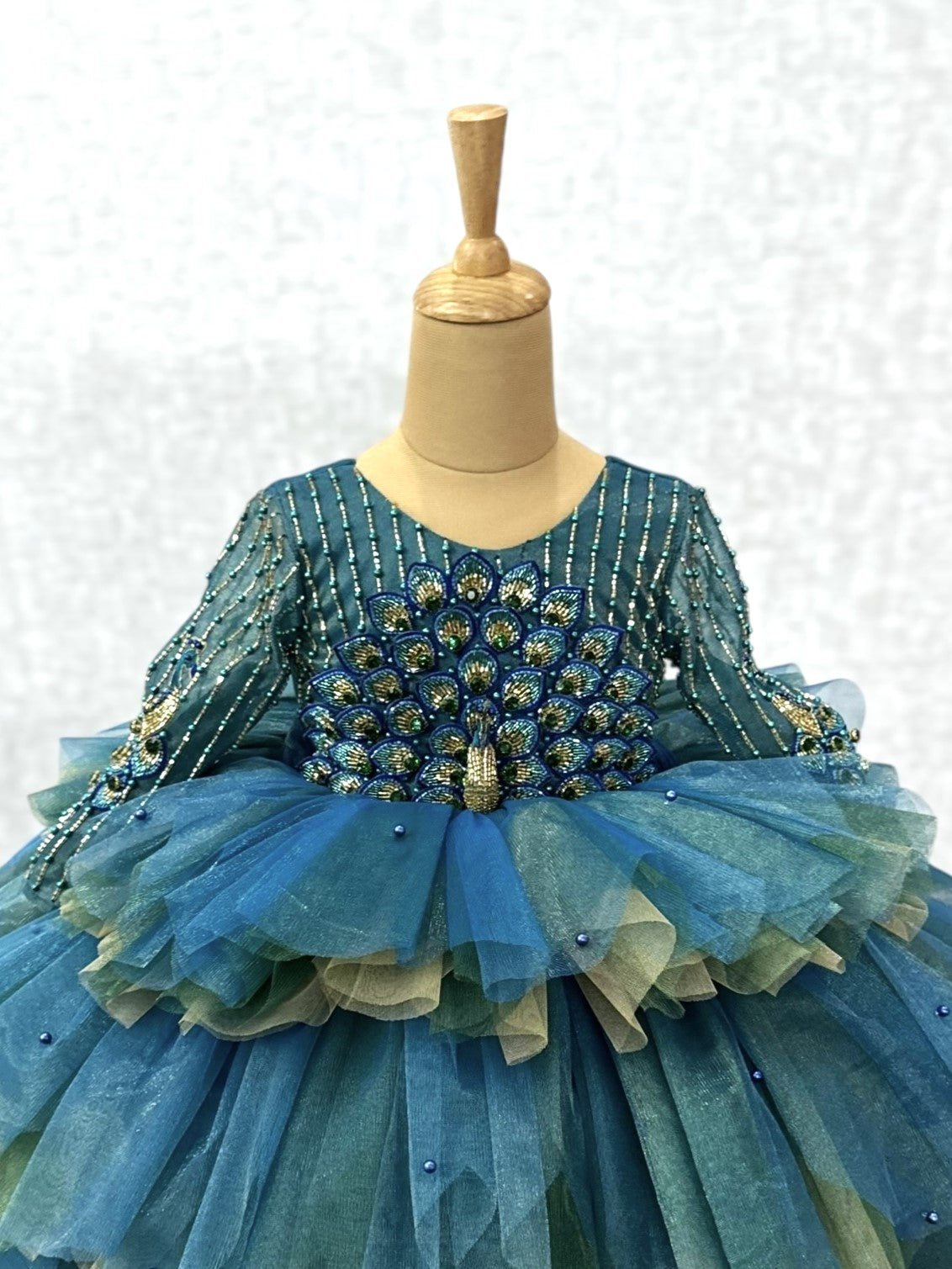 Imperial Peacock Feather Glow Princess Ball Gown