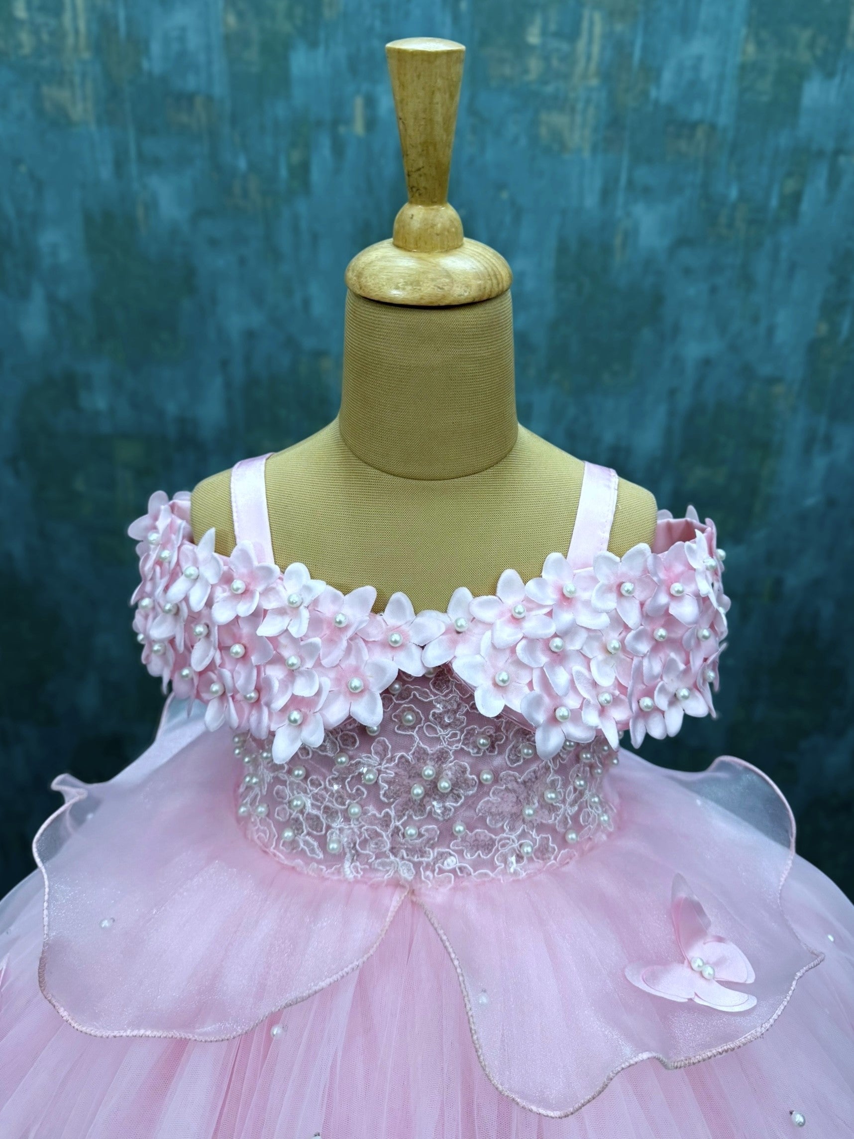 Dreamy Pink Lace And Pearl Ball Gown