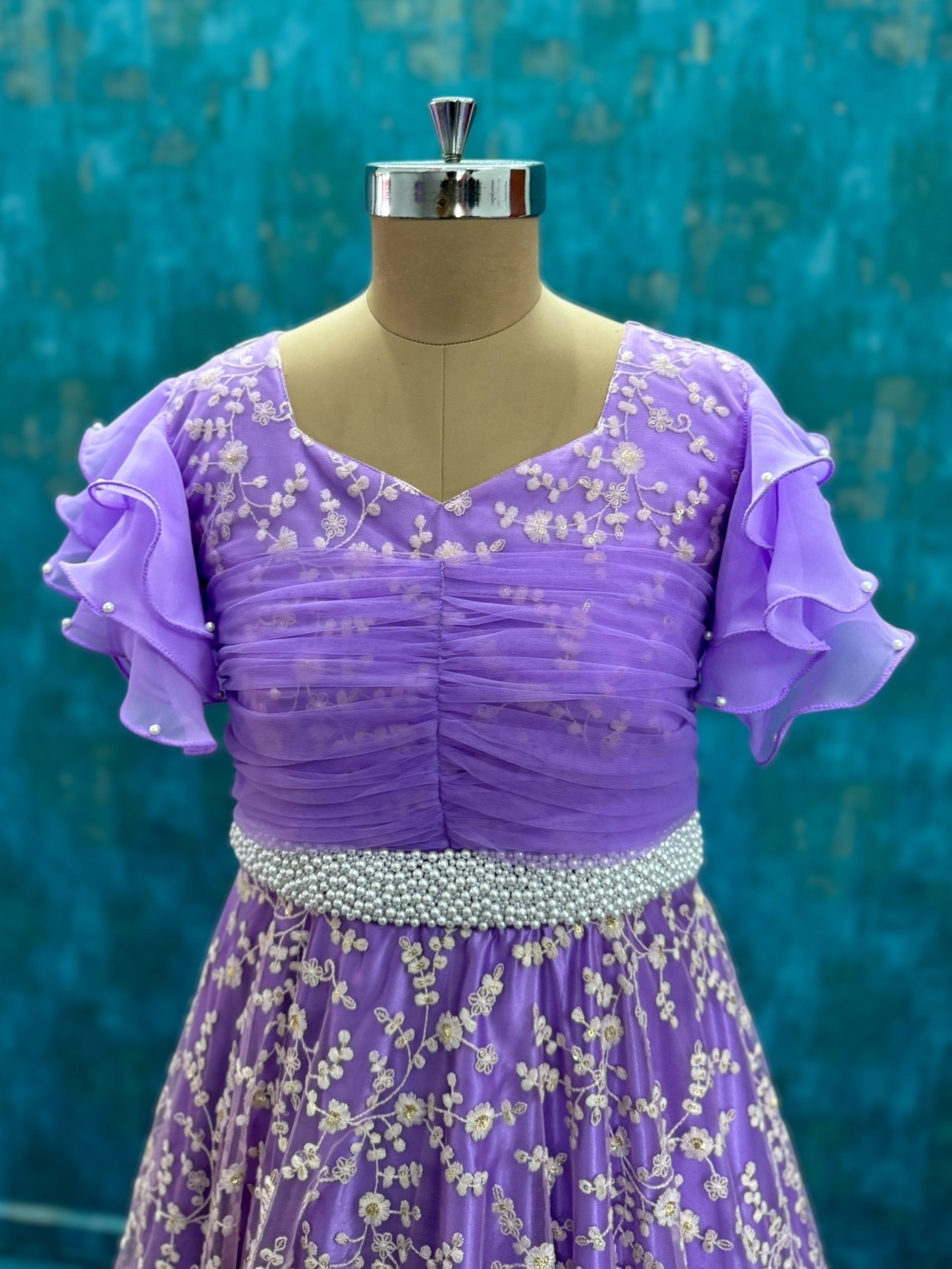 Violet Fairy Garden Pearl-Trimmed Couture Celebration Dress