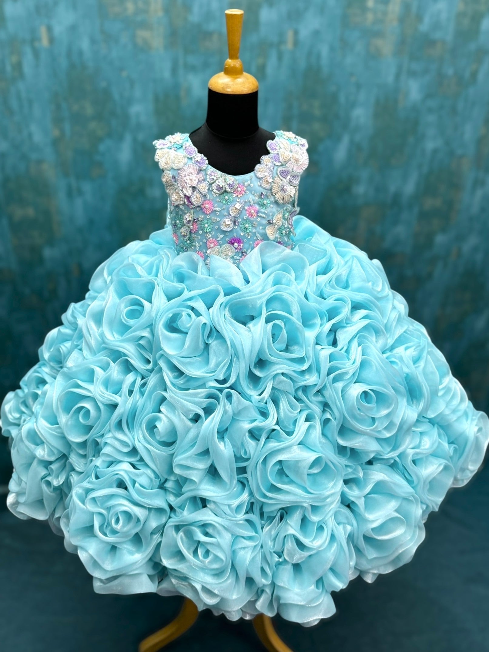 Aqua Rose Whisper Crystal Princess Ball Gown