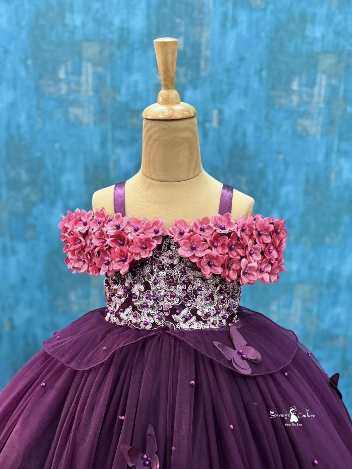 Plum Purple Lace And Pearl Ball Gown