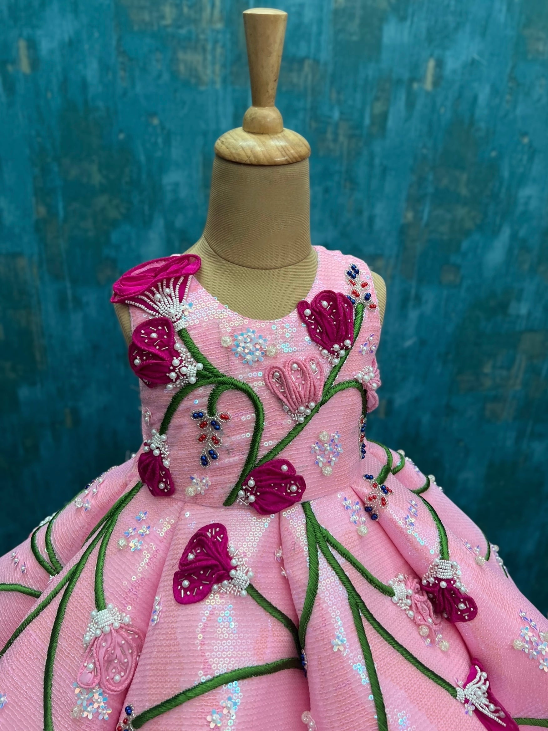 Rosy Garden Whisper Floral Vine Luxury Princess Ball Gown