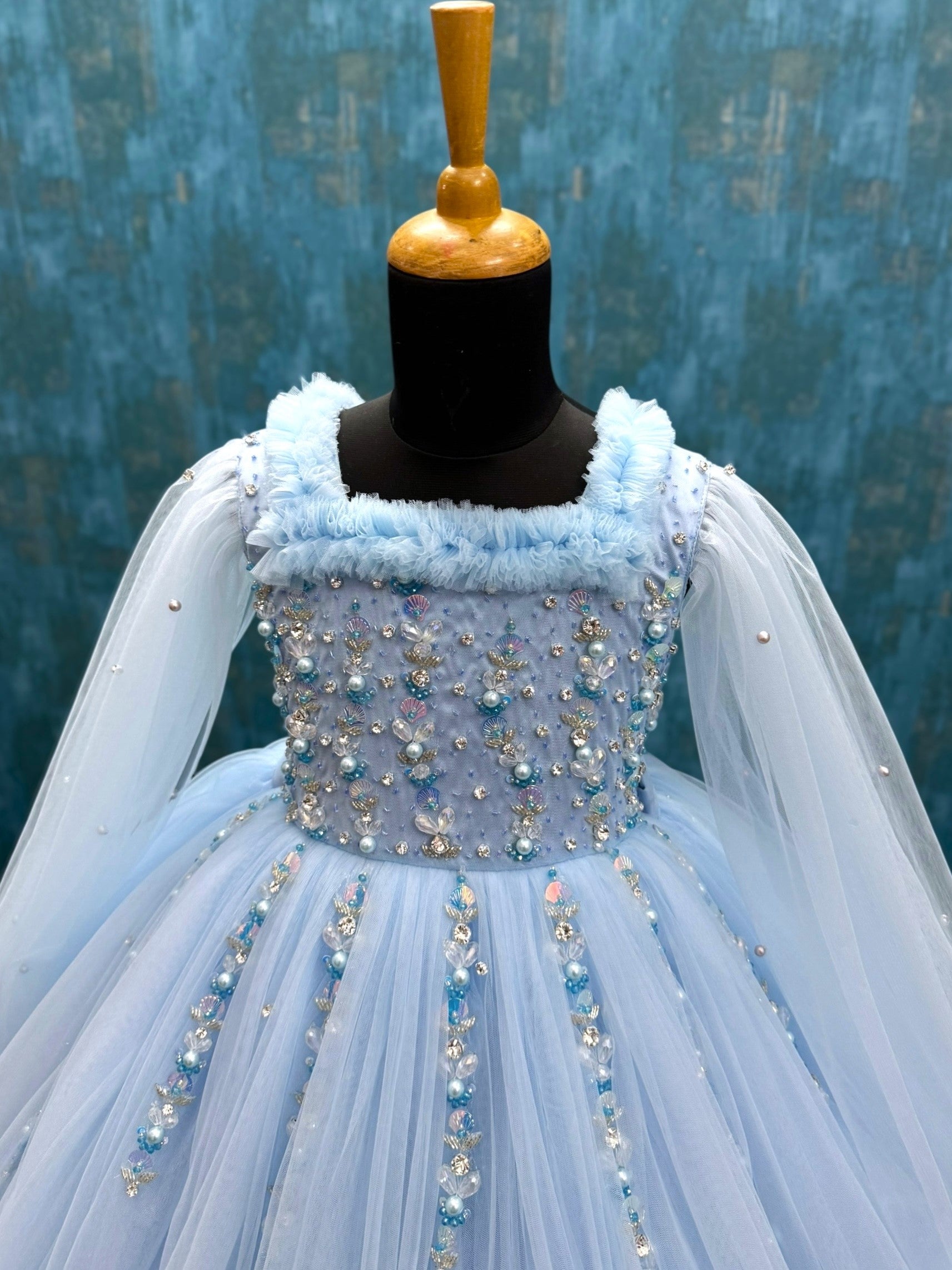 Frozen Sky Elegance Hand-Embellished Royal Princess Gown
