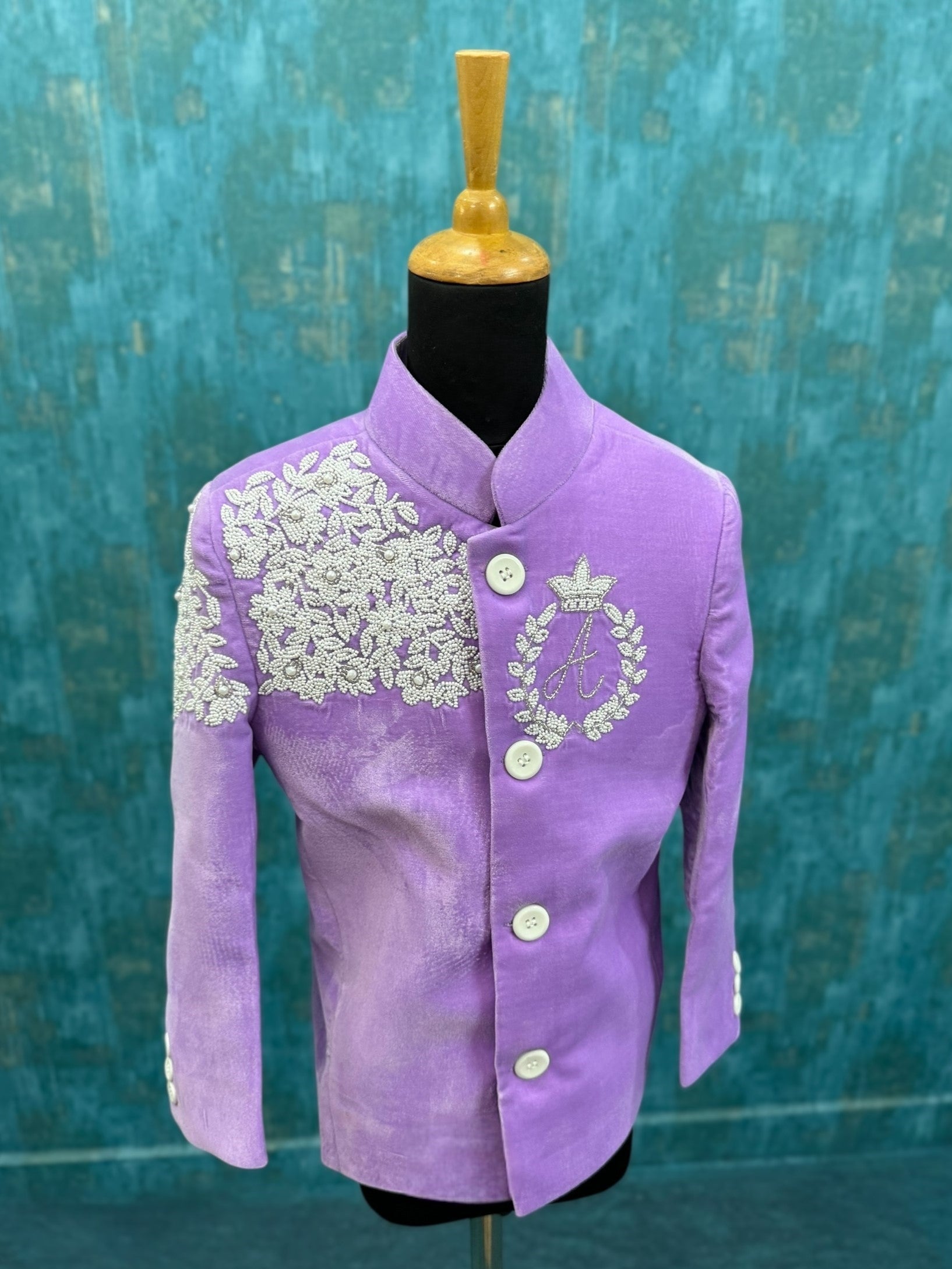 Royal Lavender Silk Touch Silver Crest Heritage Embroidered Prince Jacket