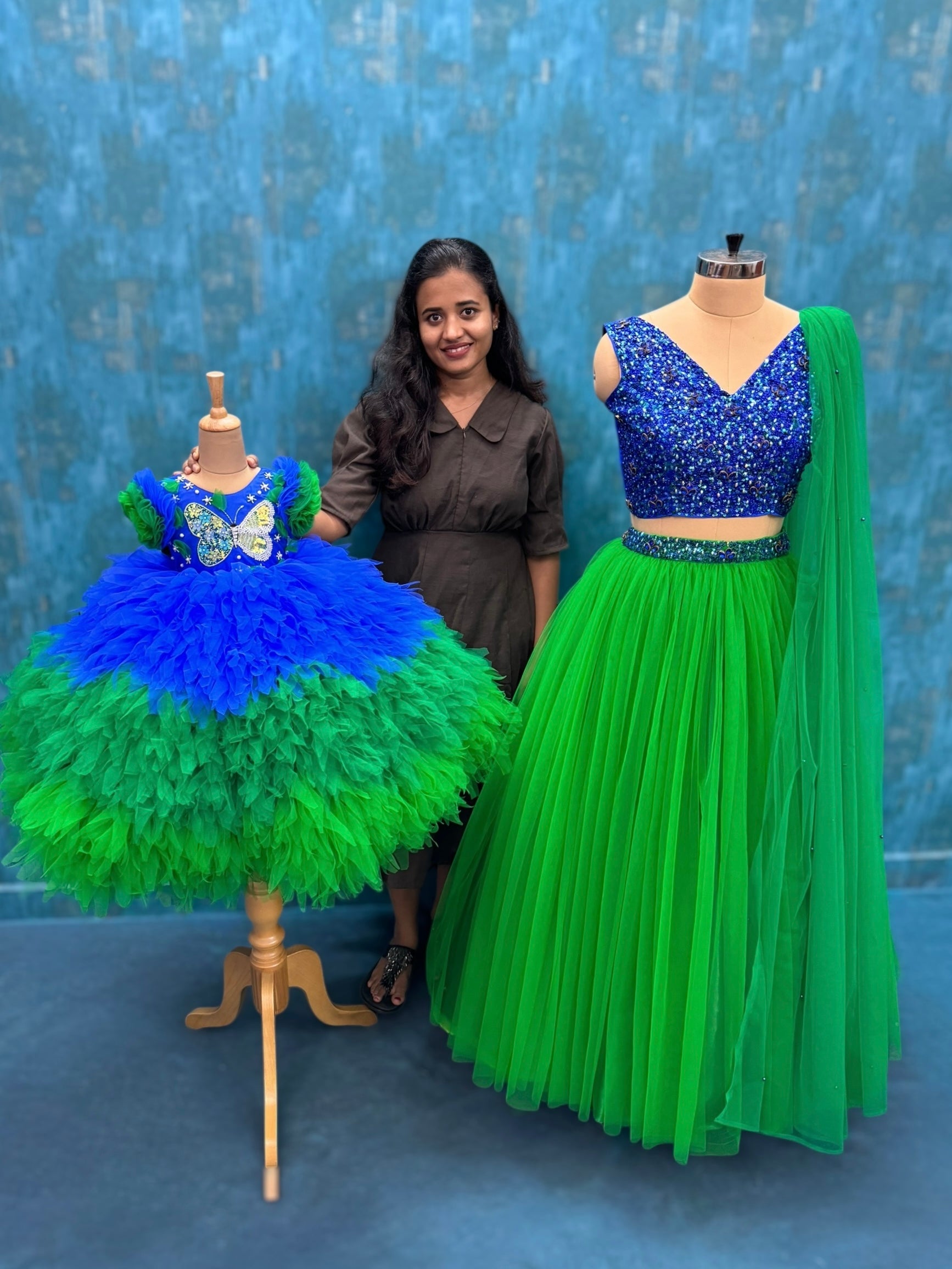 Party & Birthday Dresses Online, Blue-Green Celebration Gown Pair