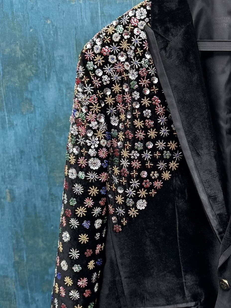 Eclipse Royale Black Velvet Multicolour Sequin Couture Blazer