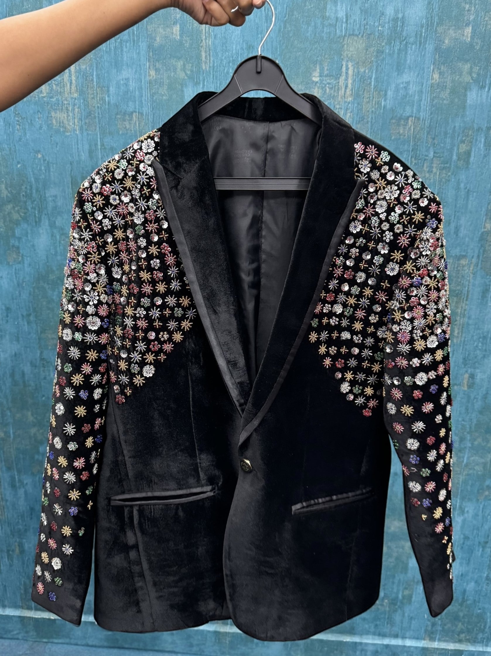 Eclipse Royale Black Velvet Multicolour Sequin Couture Blazer