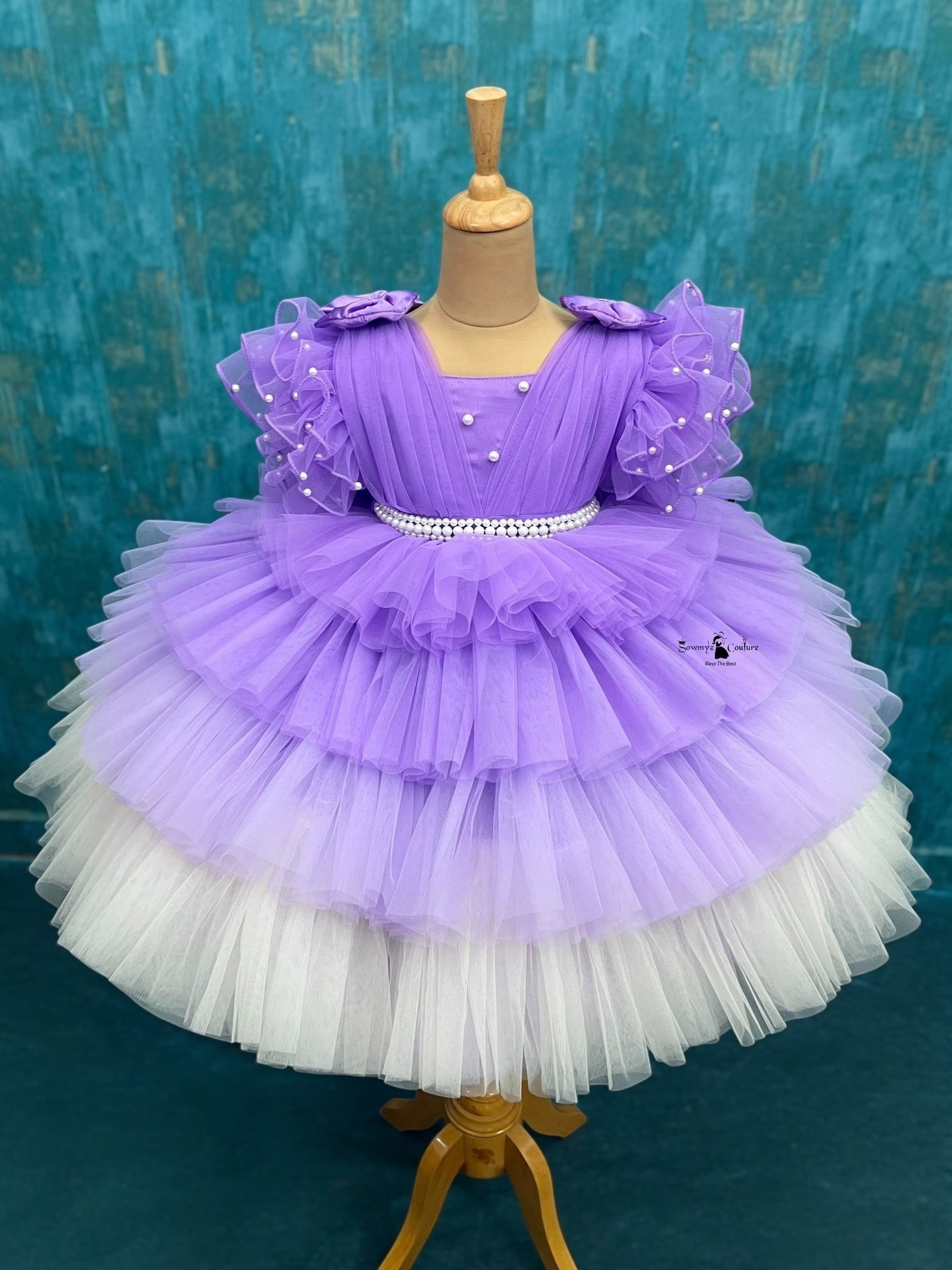 Lavender Pearl-Belted Cloud Tulle Fantasy Dress