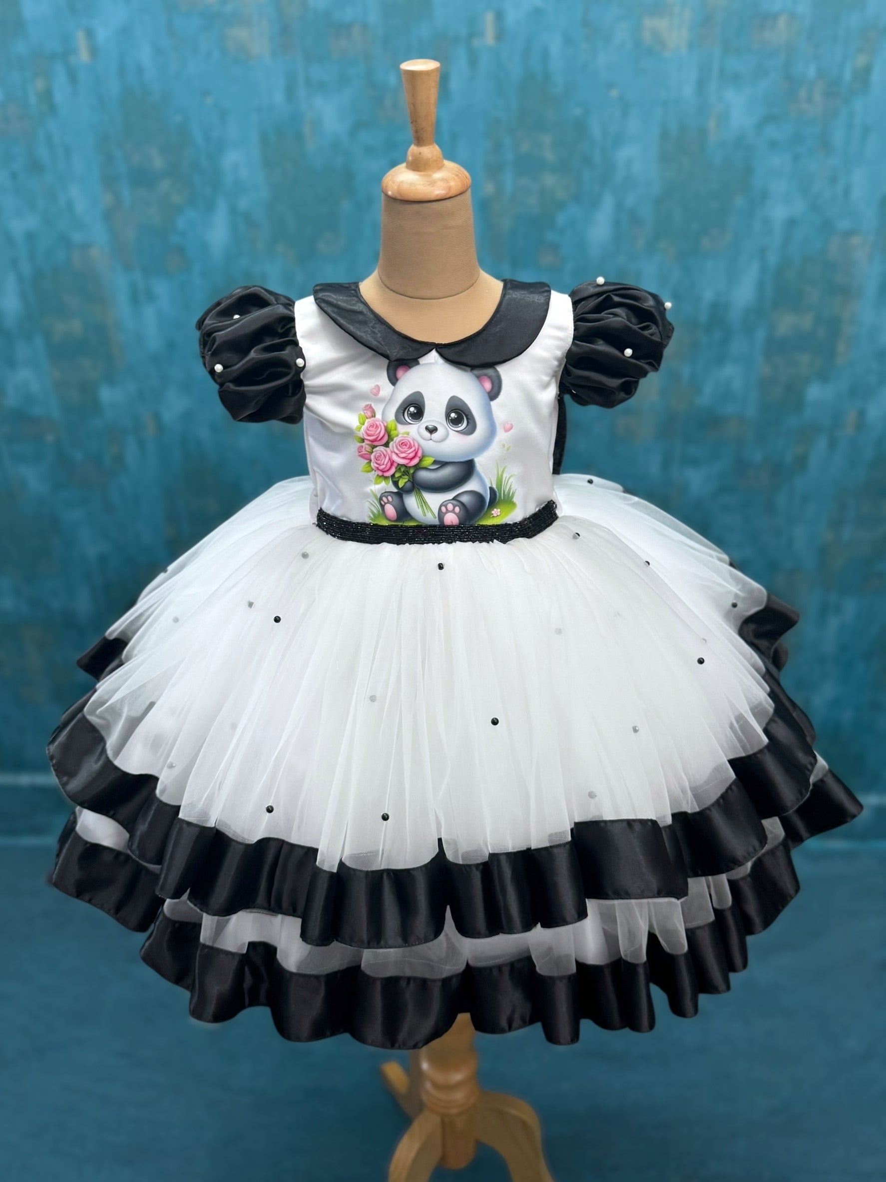 Snowy Panda Dream Black & White Princess Gown