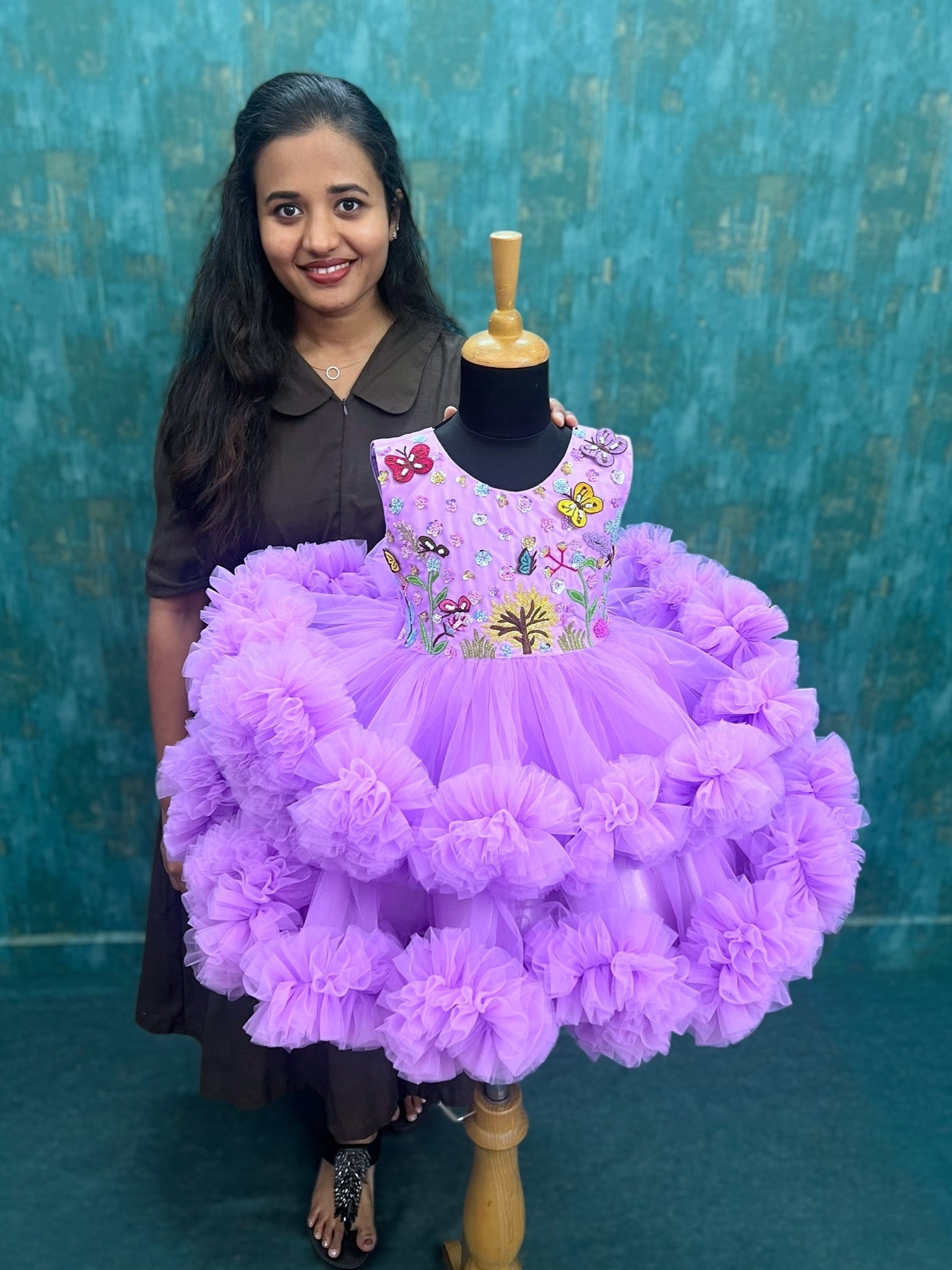 Designer Gown for Girl Online, Lavender Butterfly Dress