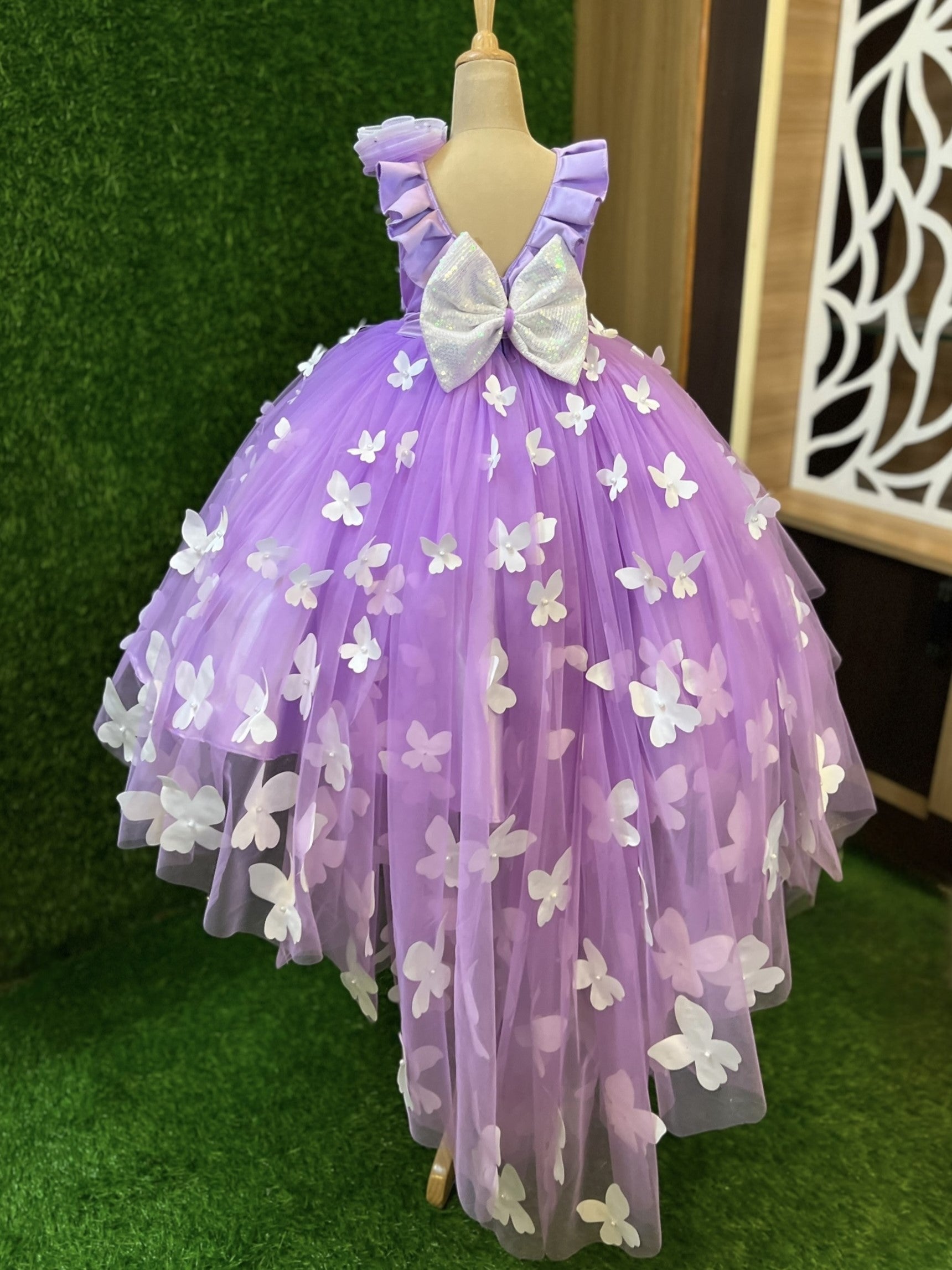 Lavender Fairy Wing Pearl Blossom Princess Dress With Long Tail