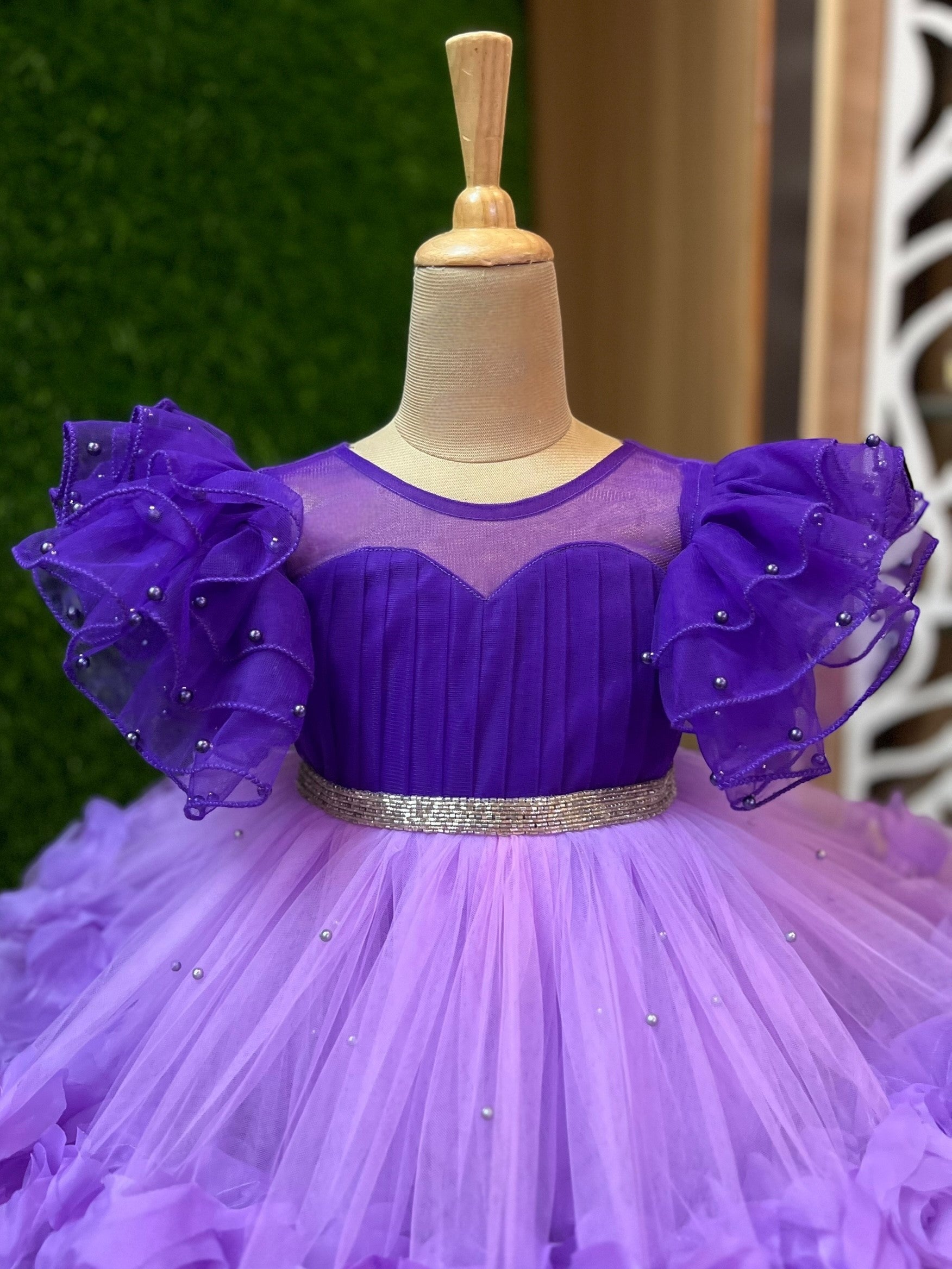 Lavender Rosalina ball gown With Violet Top and Ruffle Sleeves