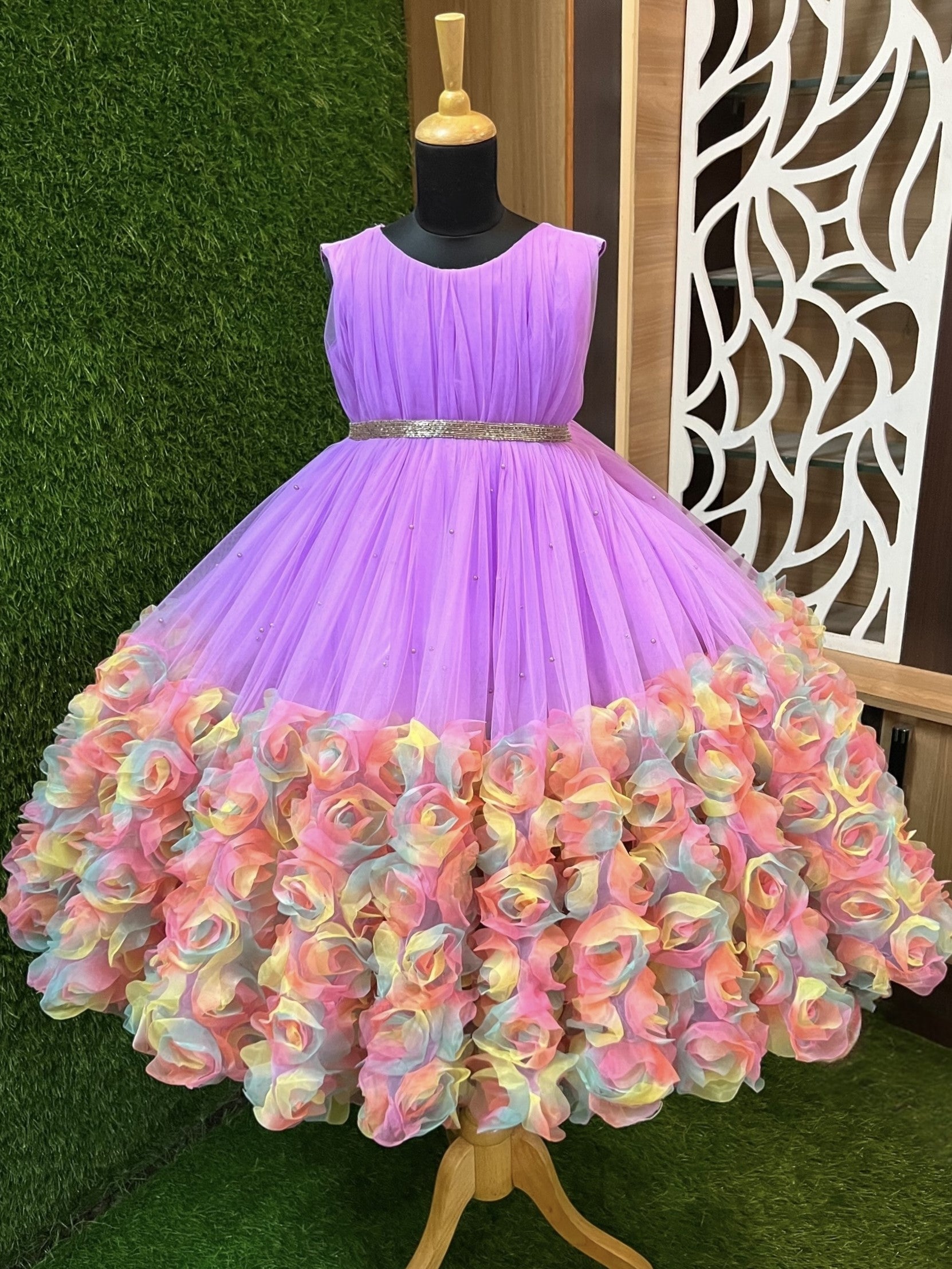 Lavender Rainbow Blossom Ombre Rose Ruffle Fairy-tale Princess Gown