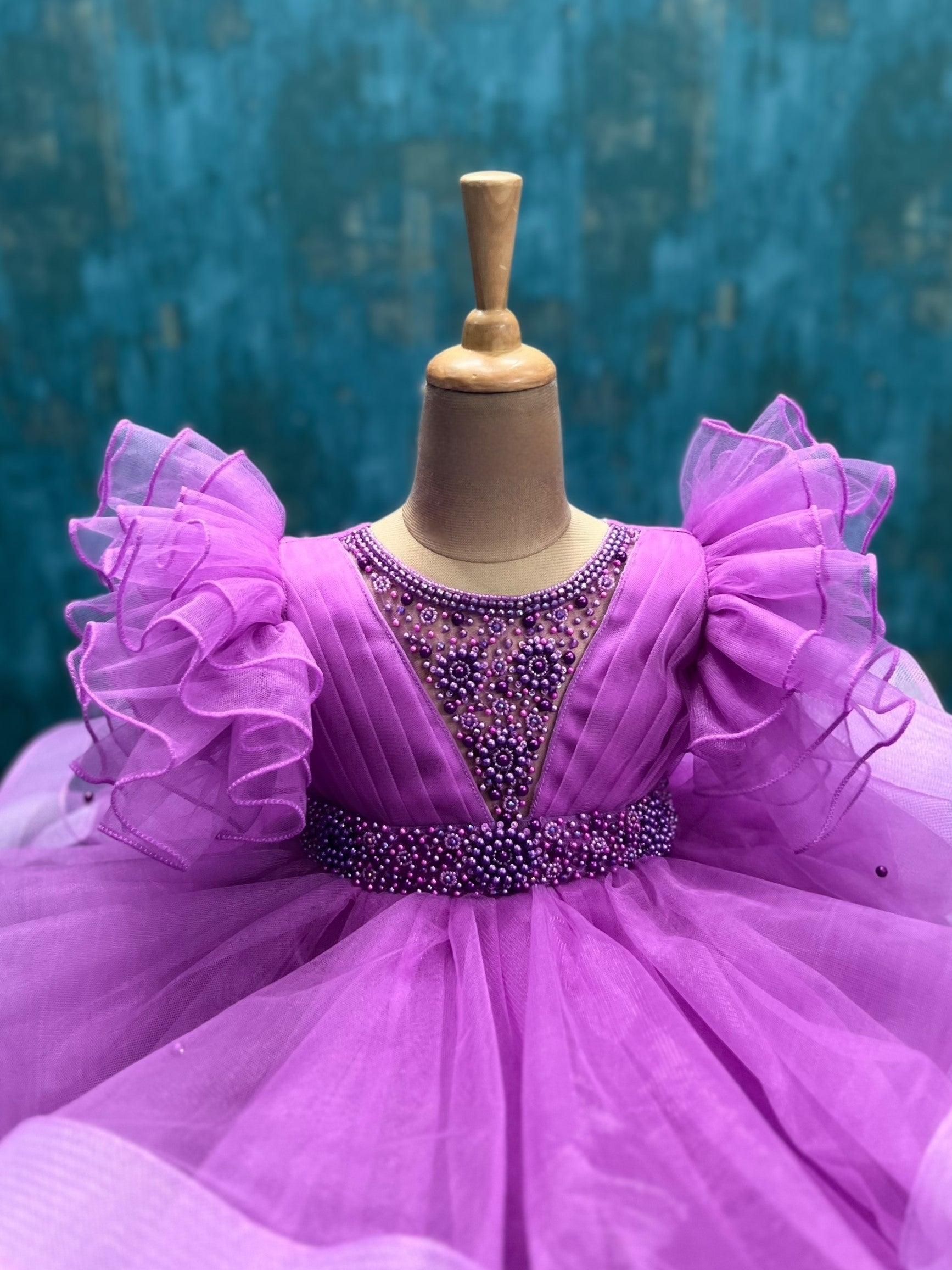 Lavender Crown Bloom Crystal-Worked Couture Princess Ball Dress