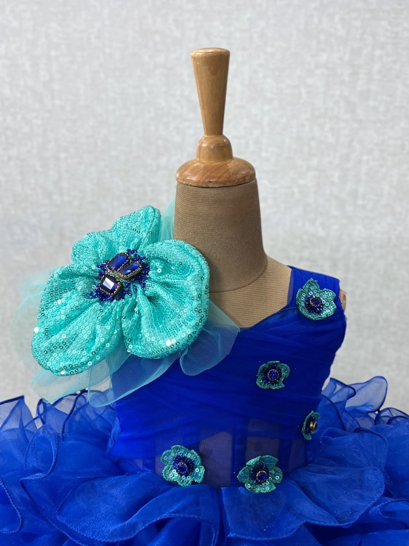 Royal Blue Ocean Whisper Crystal-Flower Couture Princess Dress