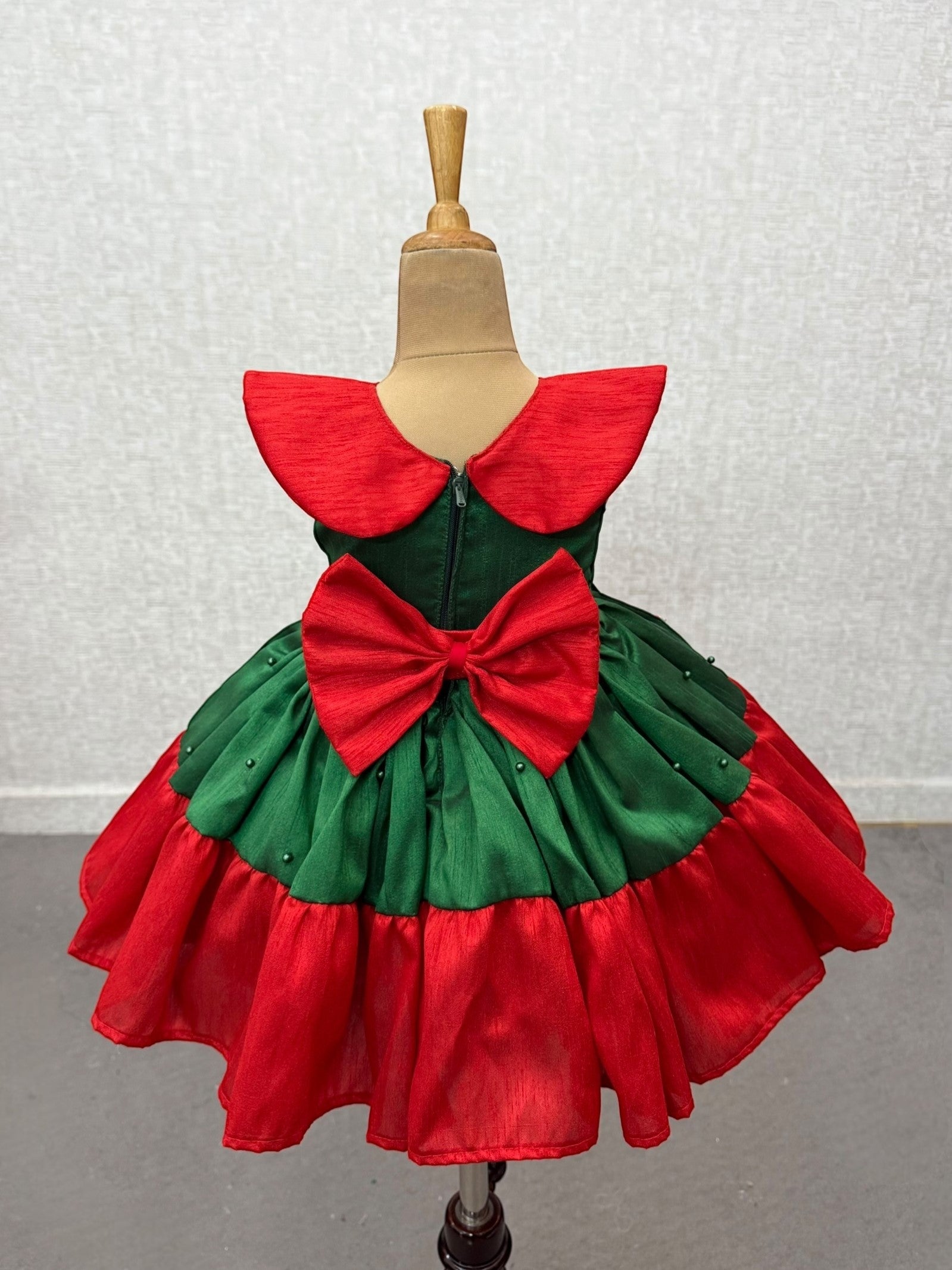 Girls Party Wear Online, Festive Green and Red Christmas Party Dress for Girls