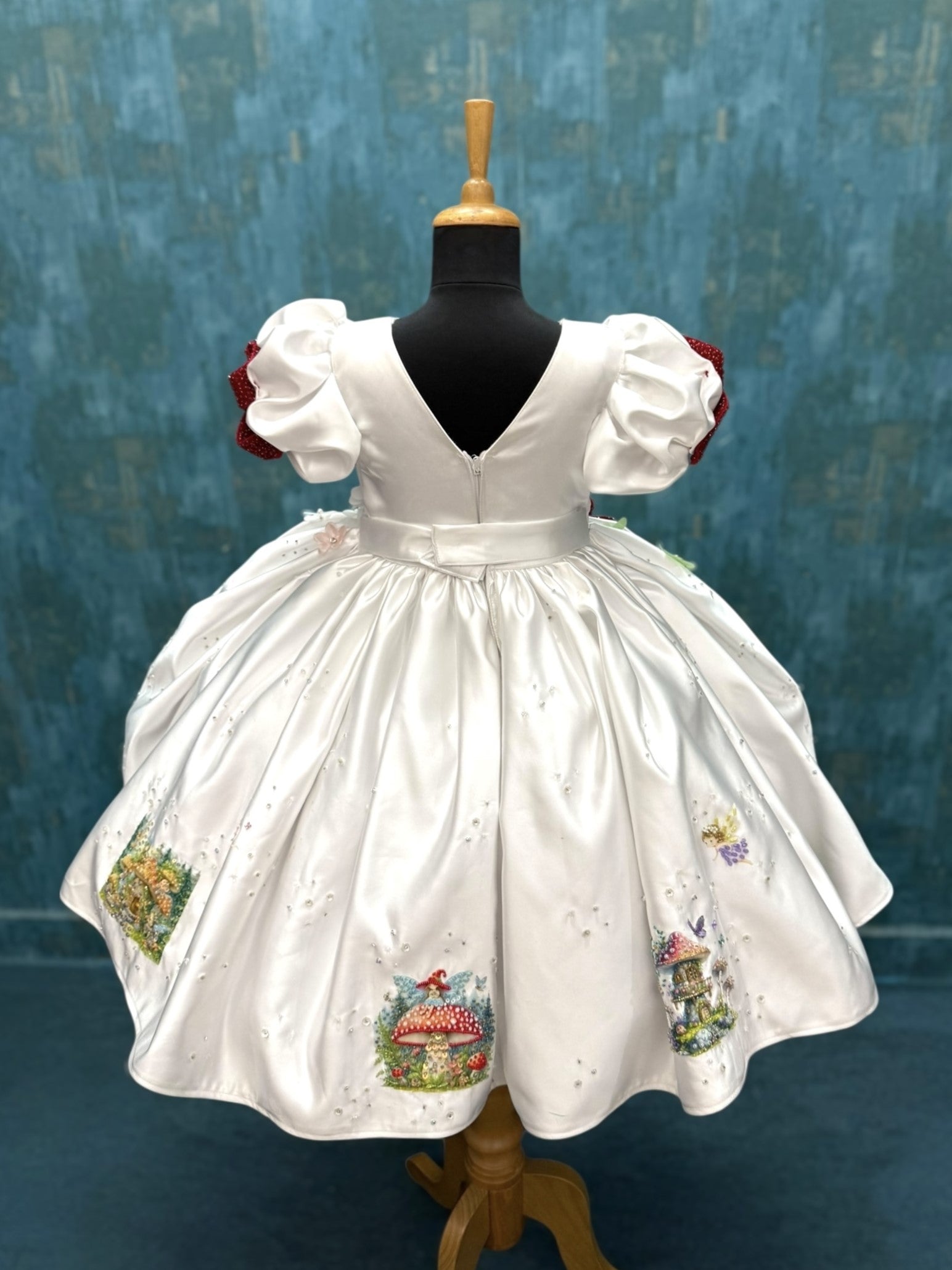 Ball gown for girls Online, White Satin Gown for Girls