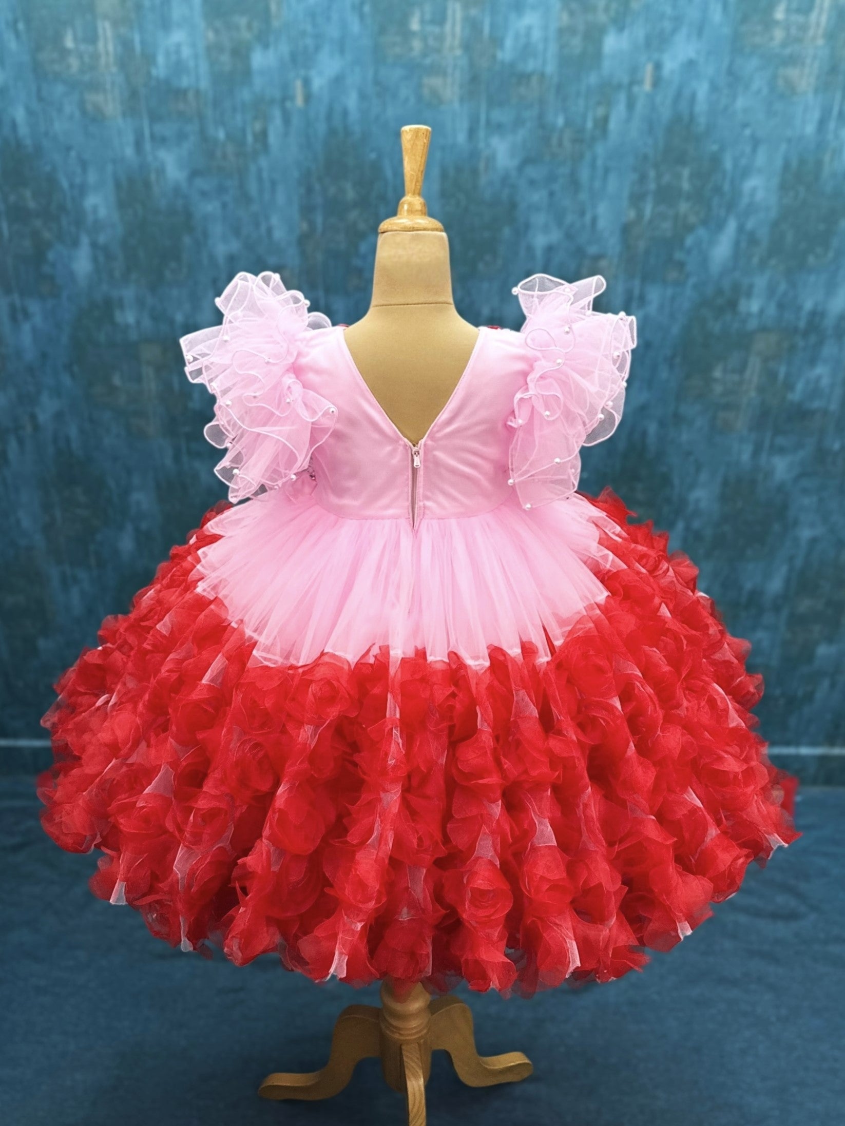 pink and Strawberry Blossom rosalina Princess ball gown with ribbon work top