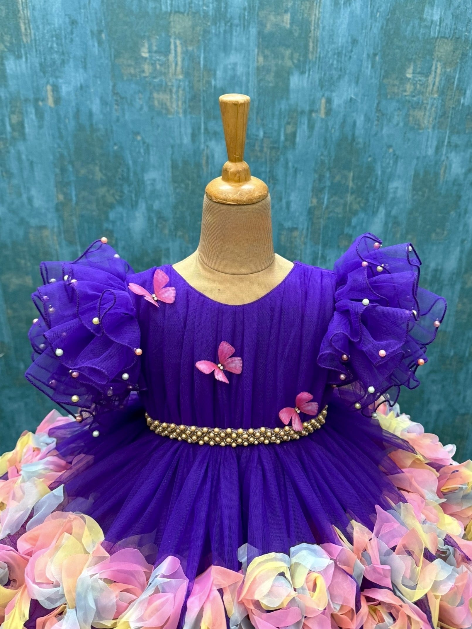 Purple multi colour Rosalina ball gown With Butterfly Top