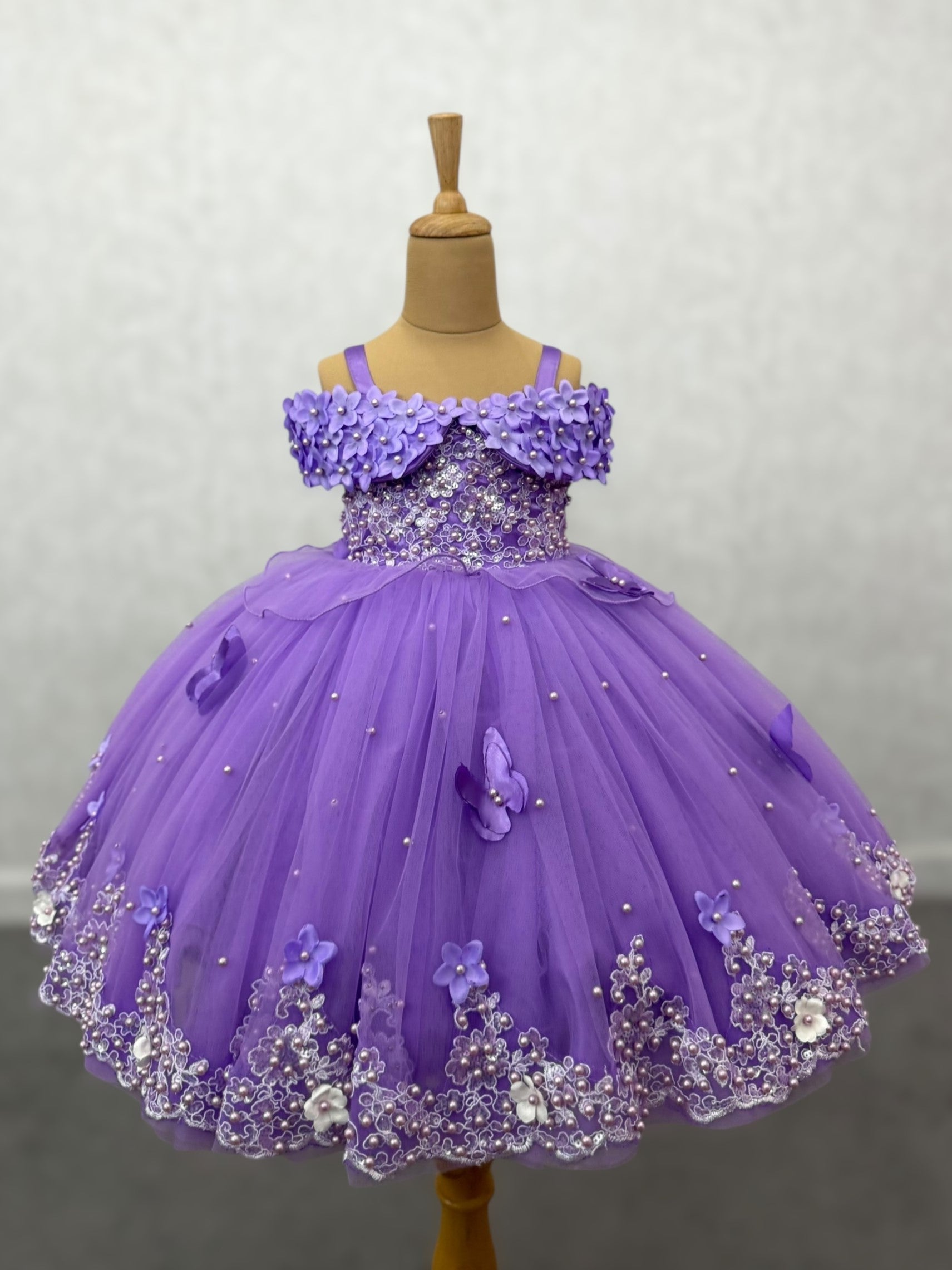 Dreamy Lavender Lace And Pearl Ball Gown