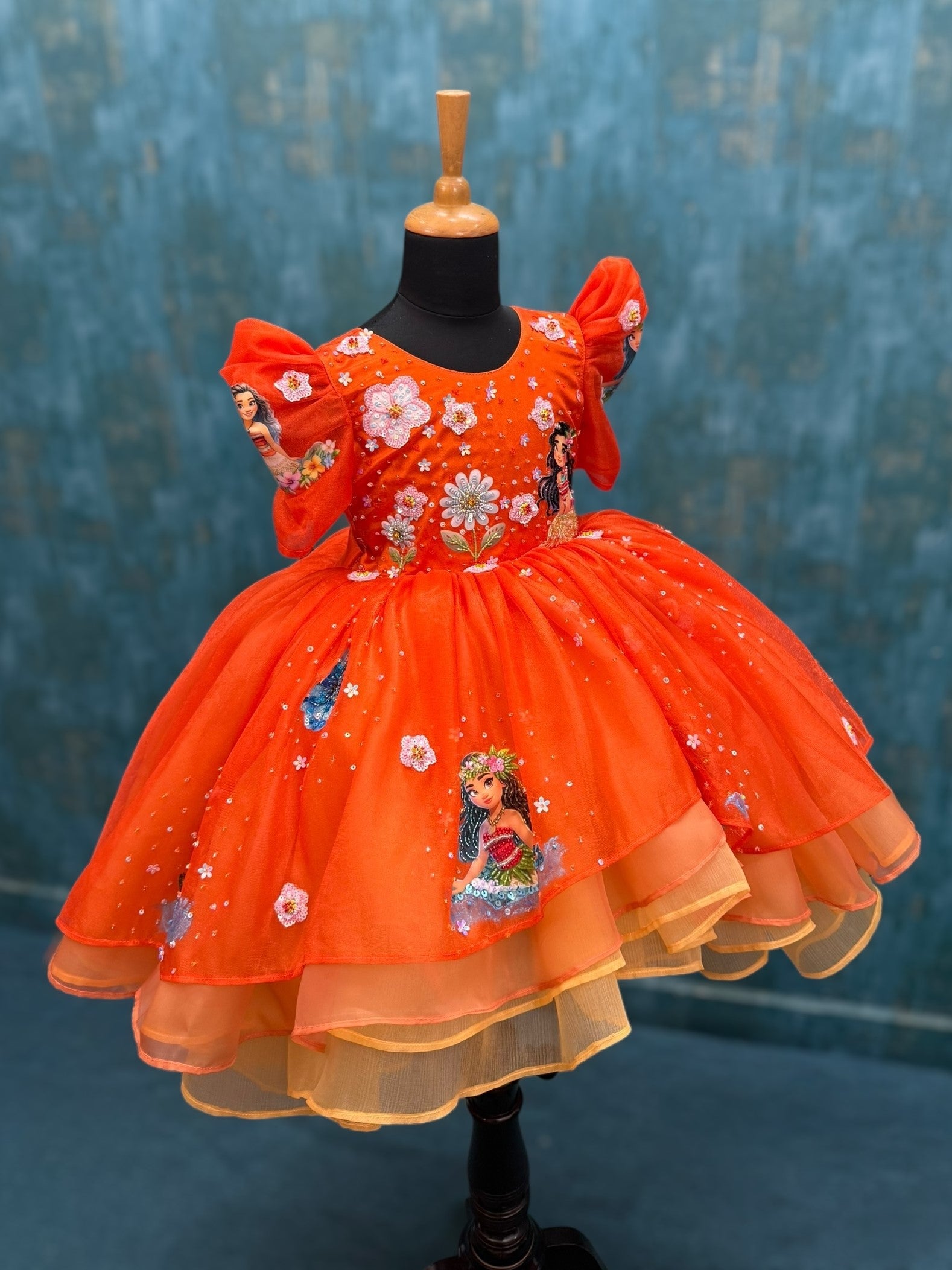 Orange Ombre High Low Gown With Moana Character