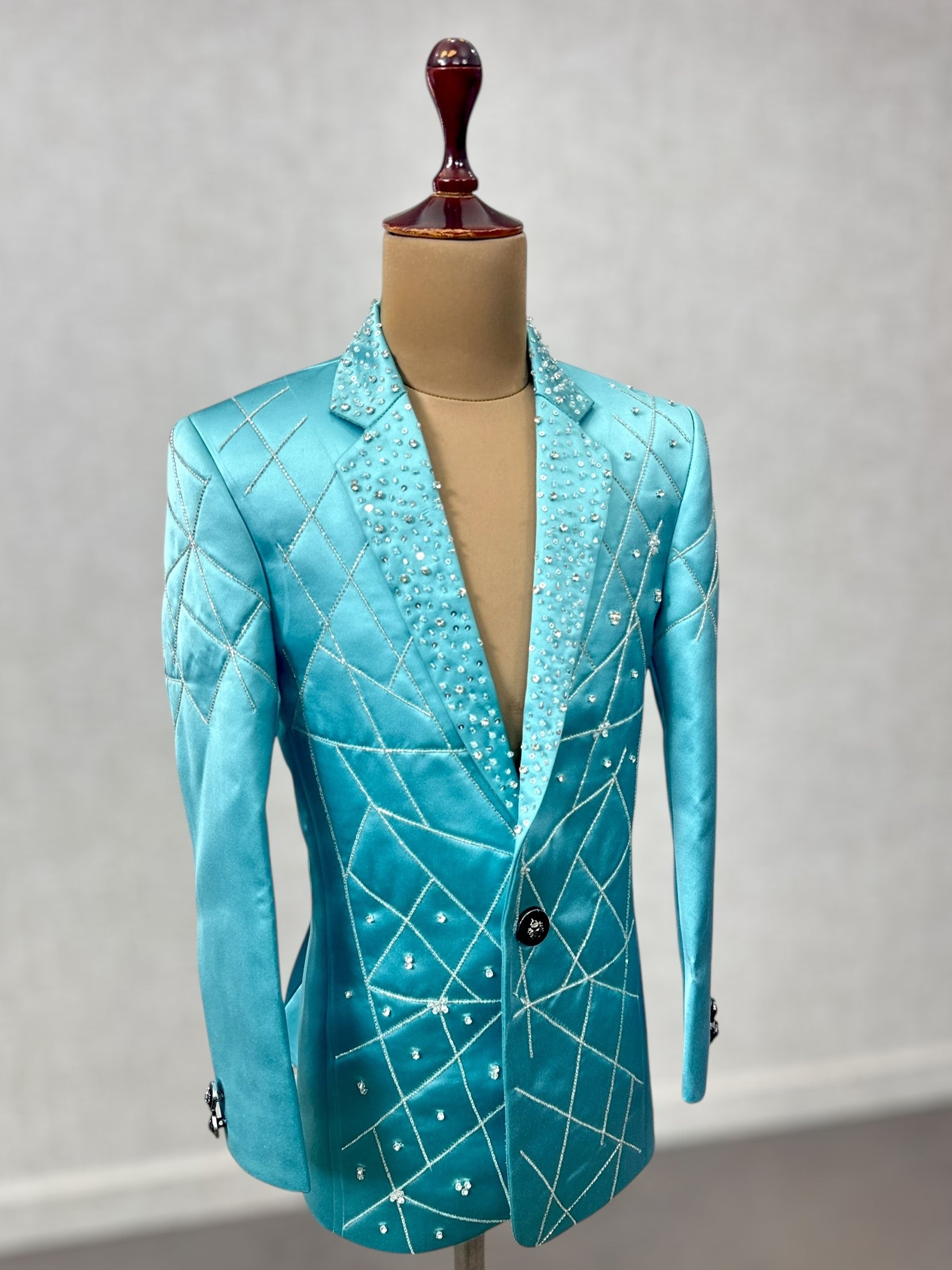 Crystal Grid Couture Blazer- Comes with Pant and Shirt