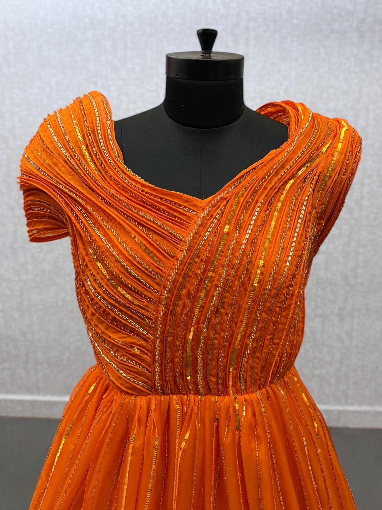 STRUCTURED HAND CRAFTED ORANGE ORGANZA GOWN