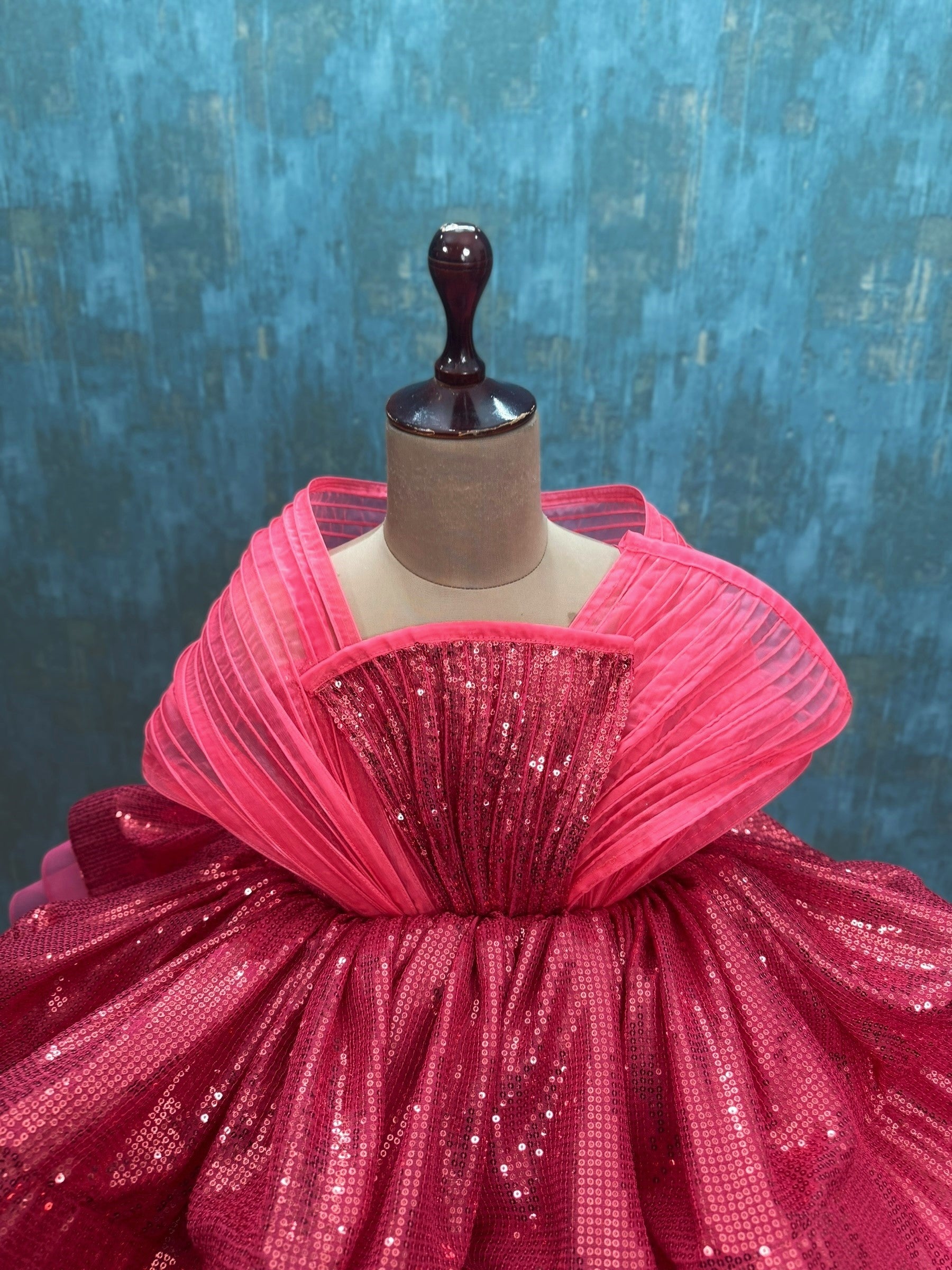 dark peach SEQUIN LAYER GOWN WITH STRUCTURE TOP