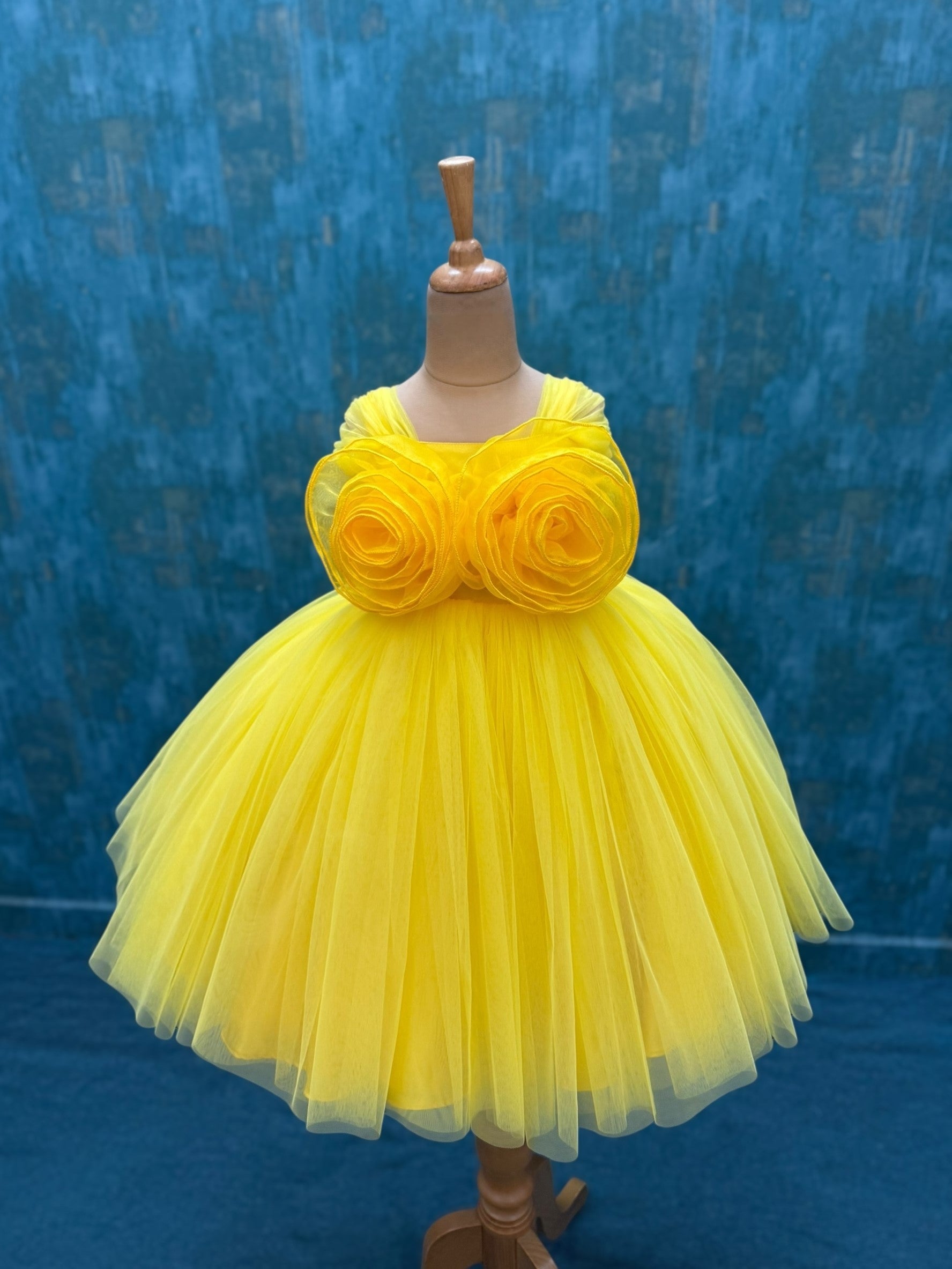 yellow tulle gown with organza flowers