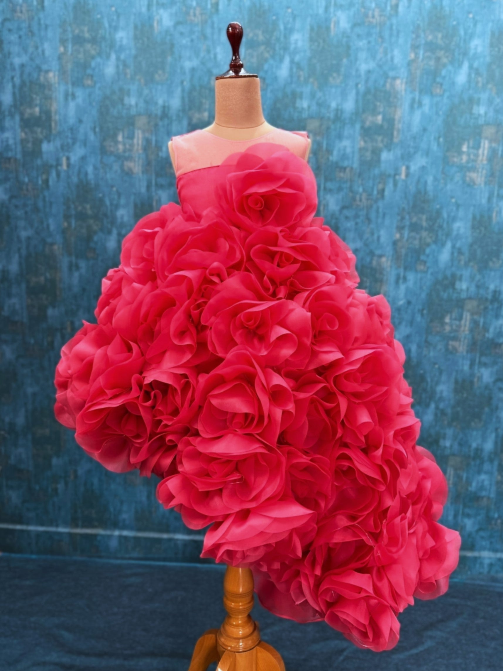 dark peach 3d floral high low gown