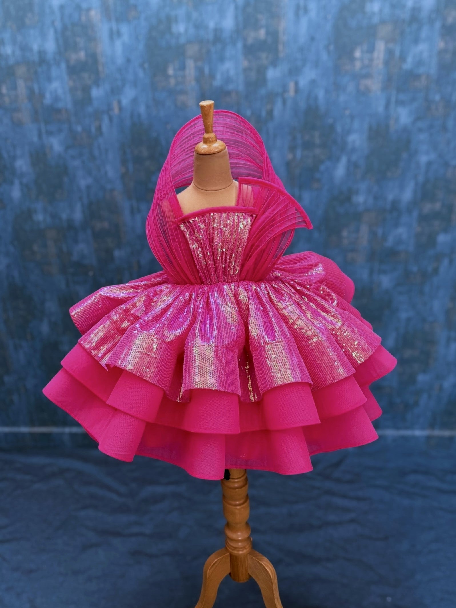 pink SEQUIN LAYER GOWN WITH STRUCTURE TOP