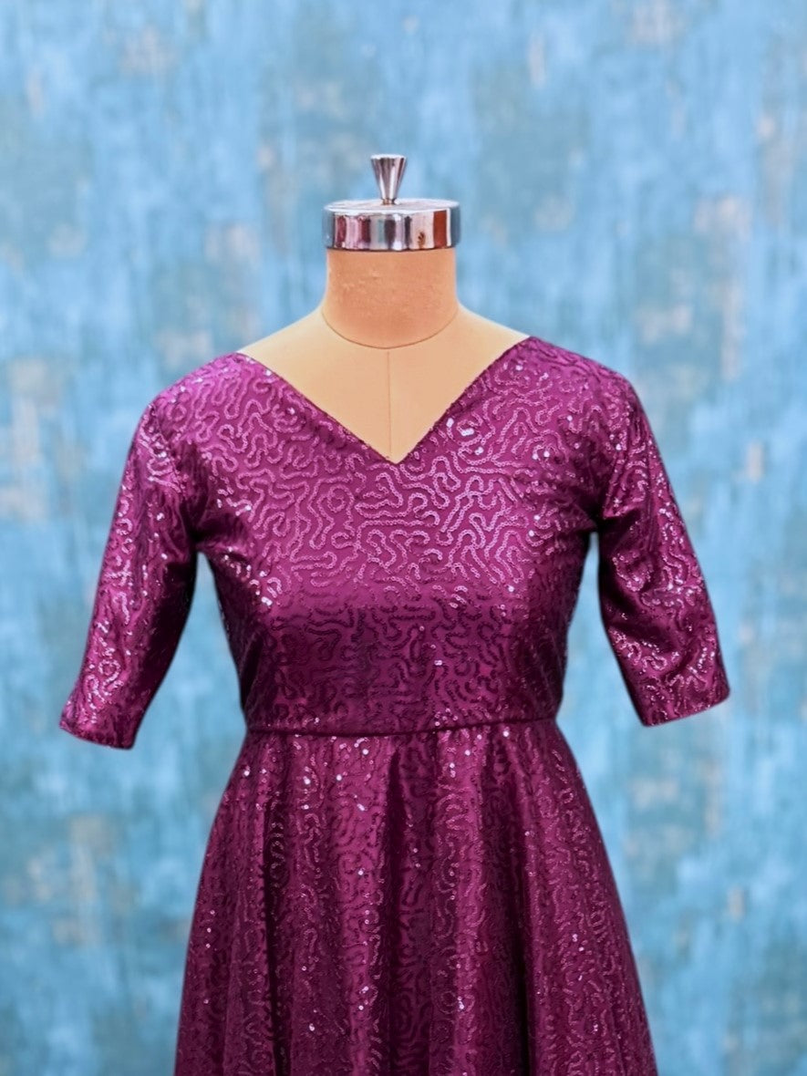 Wine Sequenced High Low Gown