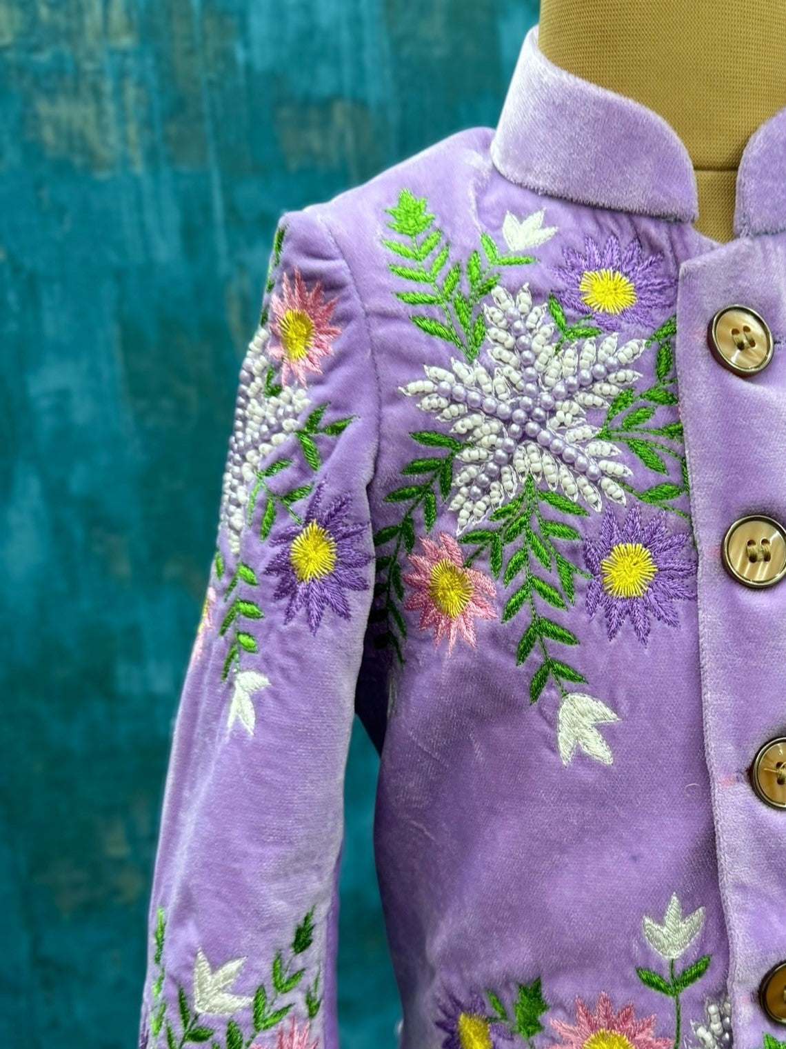 Handcrafted Floral Vine Embroidered Asymmetric Prince Sherwani