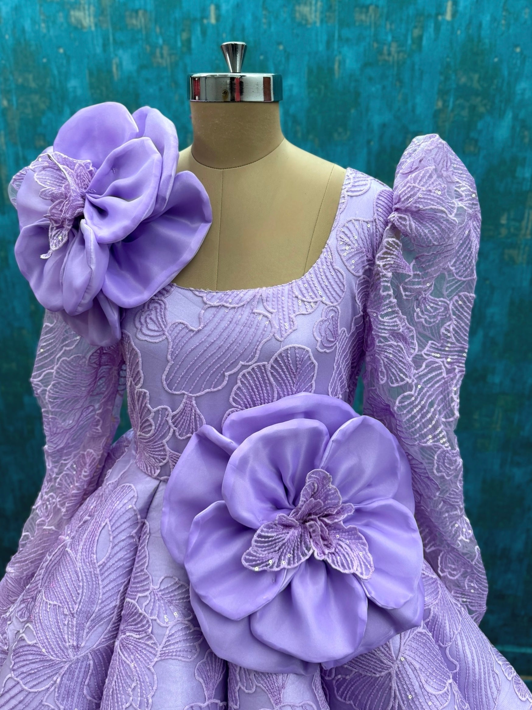 Lavender Crown Petal Symphony Handcrafted Floral Statement Ball Gown